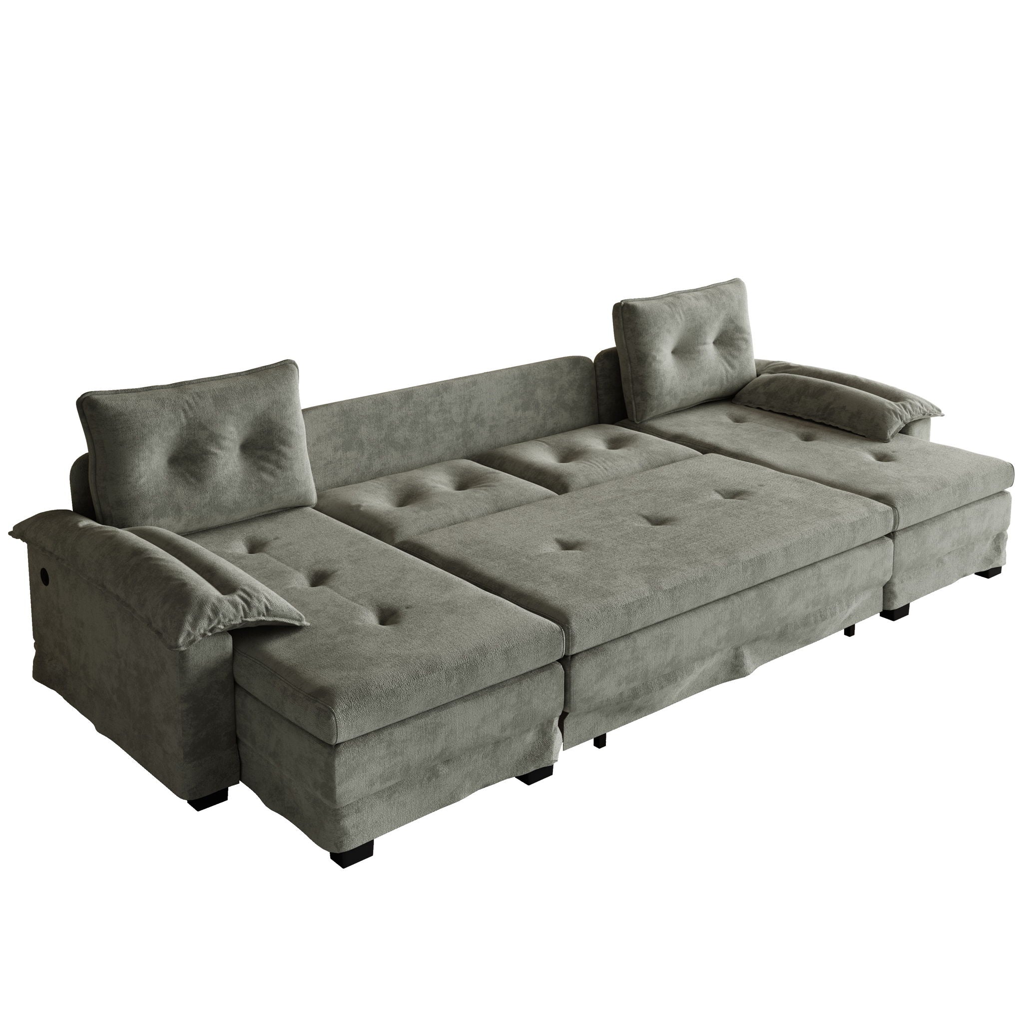 U-Shaped Sleeper Sofa With Pull Out Bed, Removable Armrests & USB Ports For Living Room