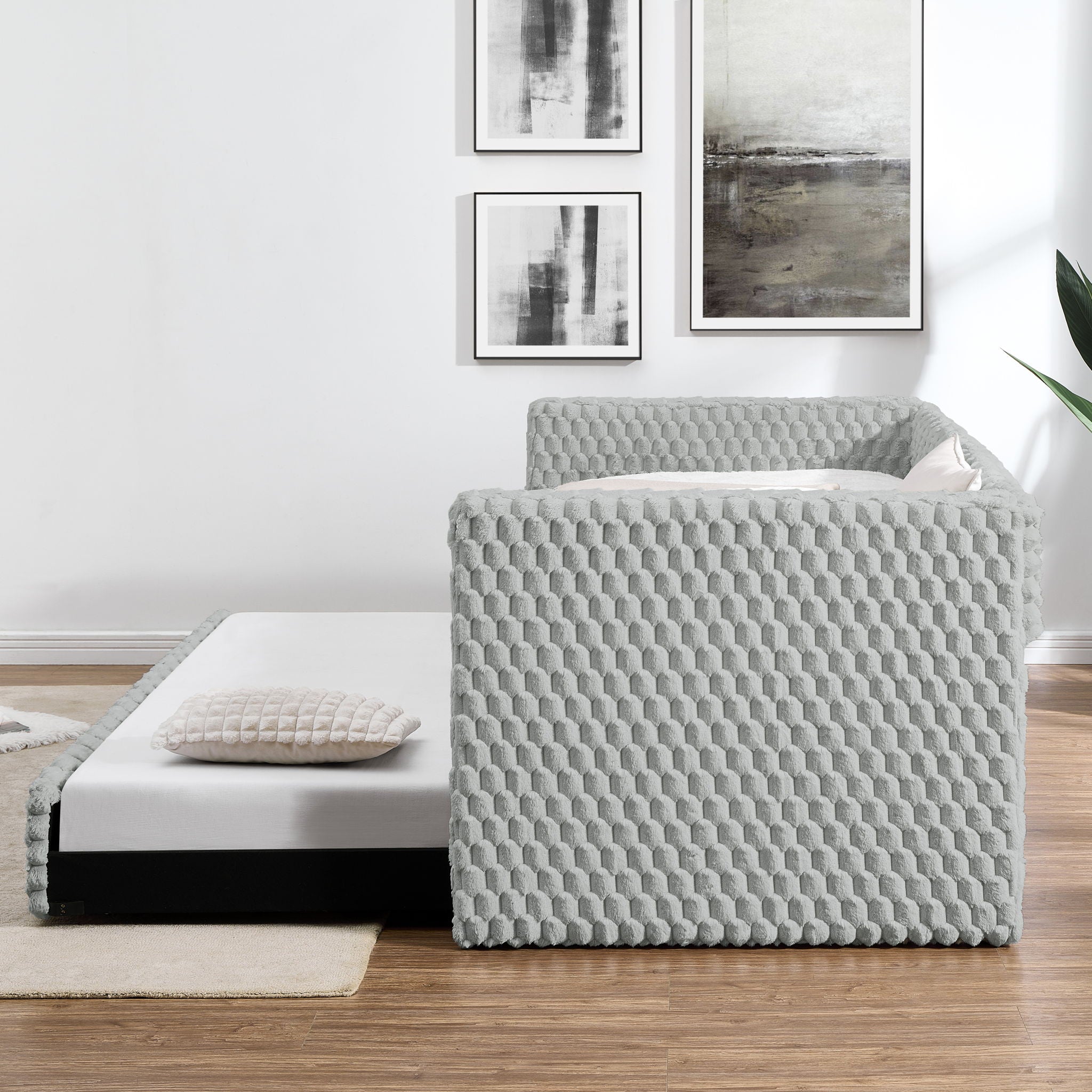 Modern Twin Size Daybed Upholstered Sofa Bed With Pull Out Feature - Dark Gray