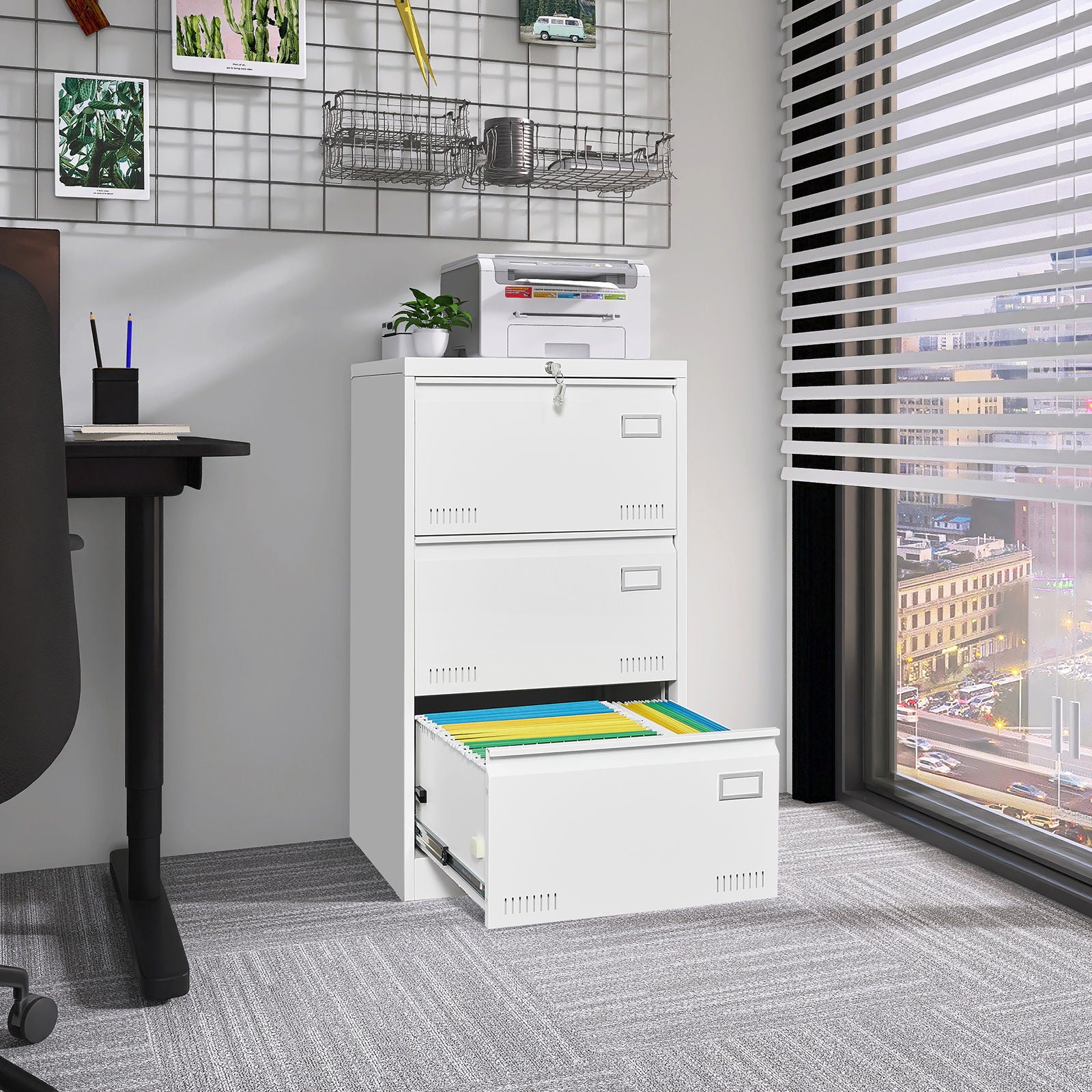 Filing Cabinet Lateral File Cabinet 3 Drawer, Locking Metal File Cabinets Three Drawer, Office Filing Cabinet With Lock Drawers For Home Office