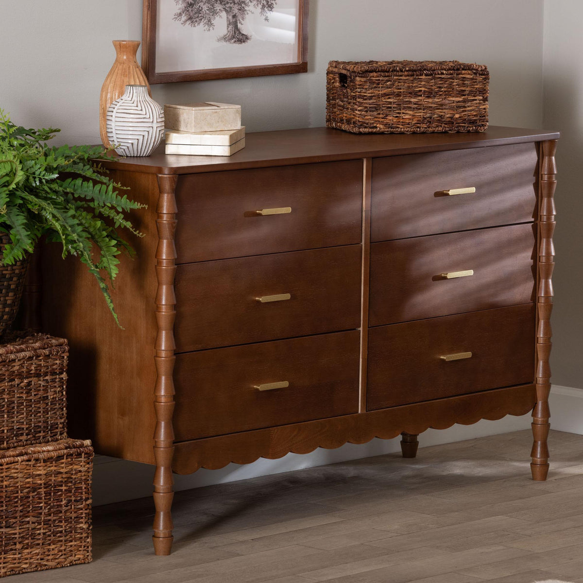 Danette Bobbin Wood 6-Drawer Dresser