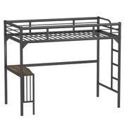 Twin Metal Loft Bed With Desk, Ladder And Guardrails, Bookdesk Under Bed - Black