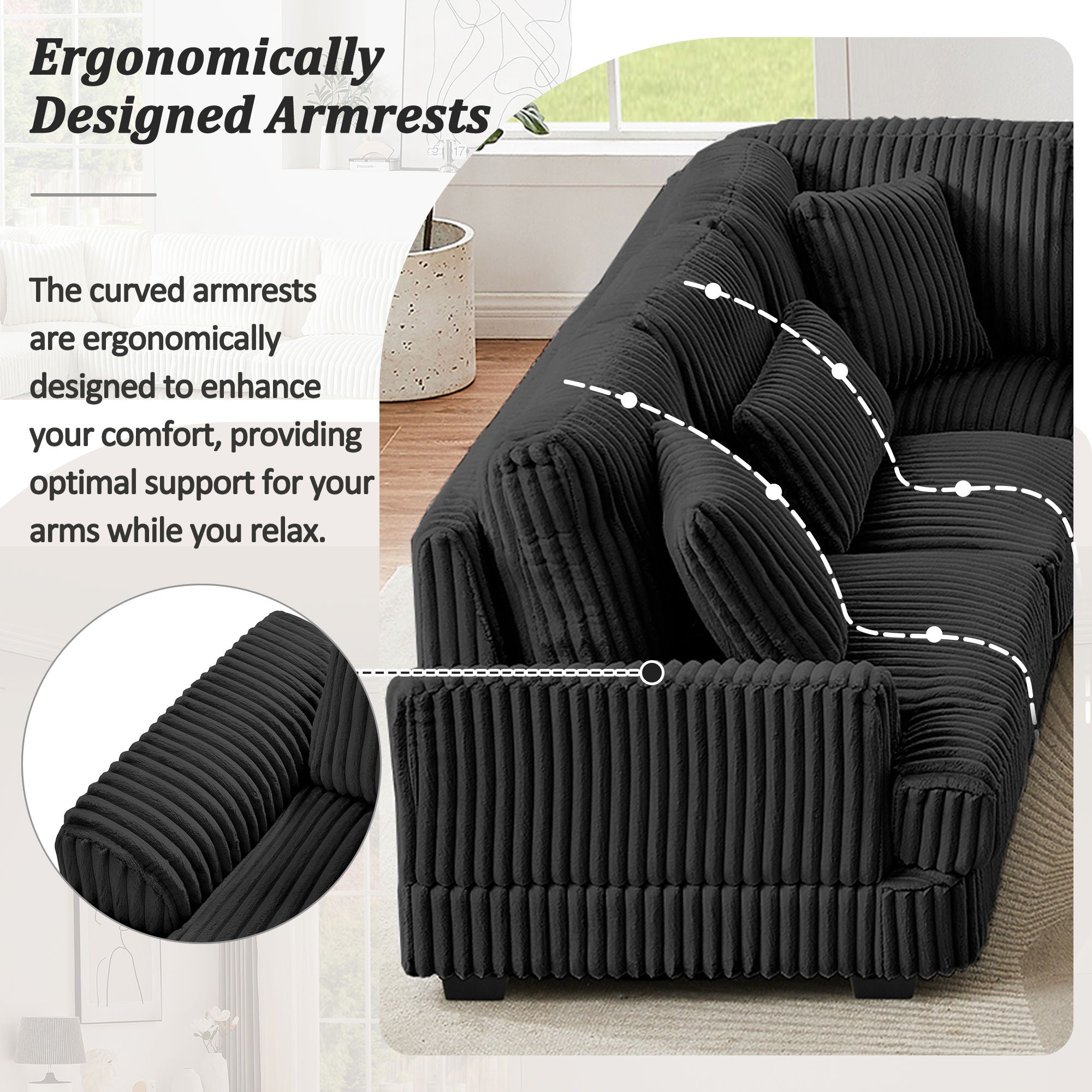 Oversized Sectional Sofa U - Shaped Sofa Couch Modern Sofa Upholstered In Soft Corduroy With A Chaise Lounge For Living Room