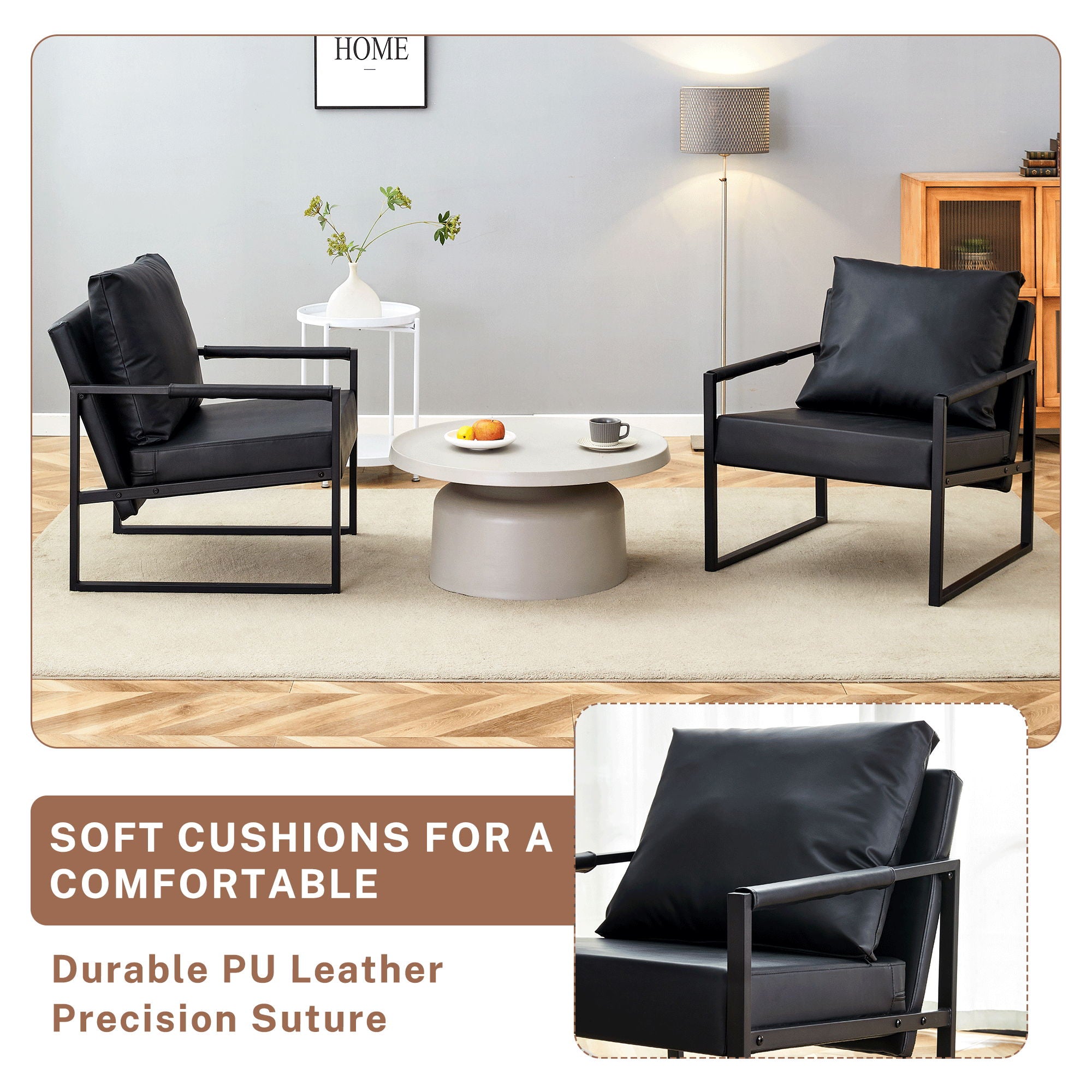 Classic Leather And Metal Frame Sofa, Ergonomically Designed, A Perfect Blend Of Modern And Industrial Styles