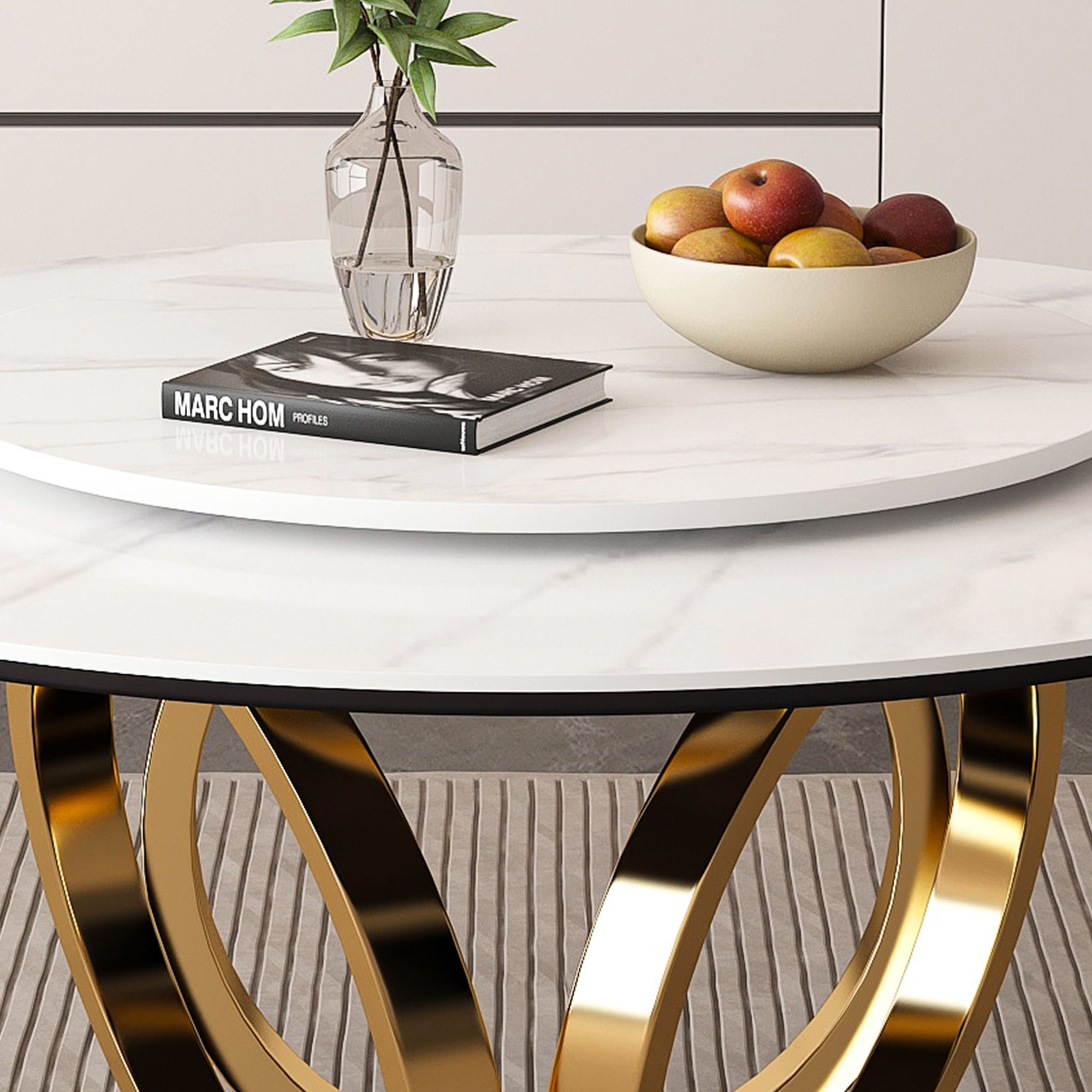 Round Dining Table With 360° Smooth Lazy Susan Stain / Heat - Gold / Black / White