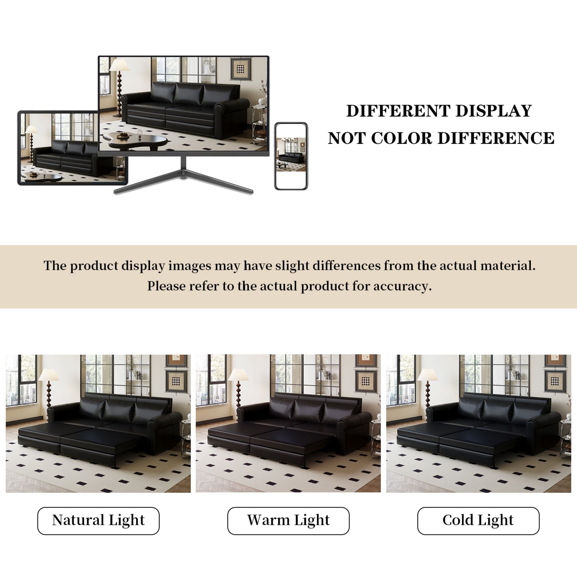 3 In 1 Convertible Sleeper Sofa With Nailhead Trim & Rolled Arm