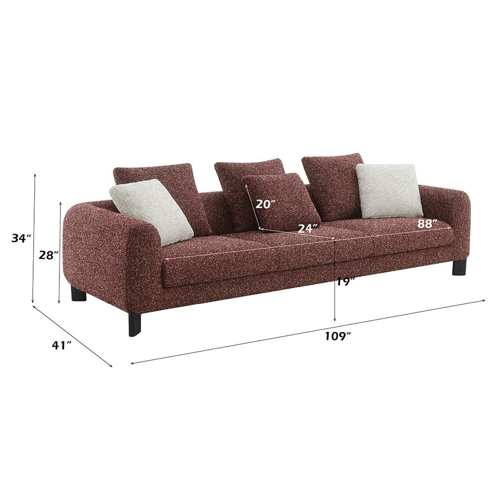 Mardi - Sofa With 6 Pillows - Maroon Tweed