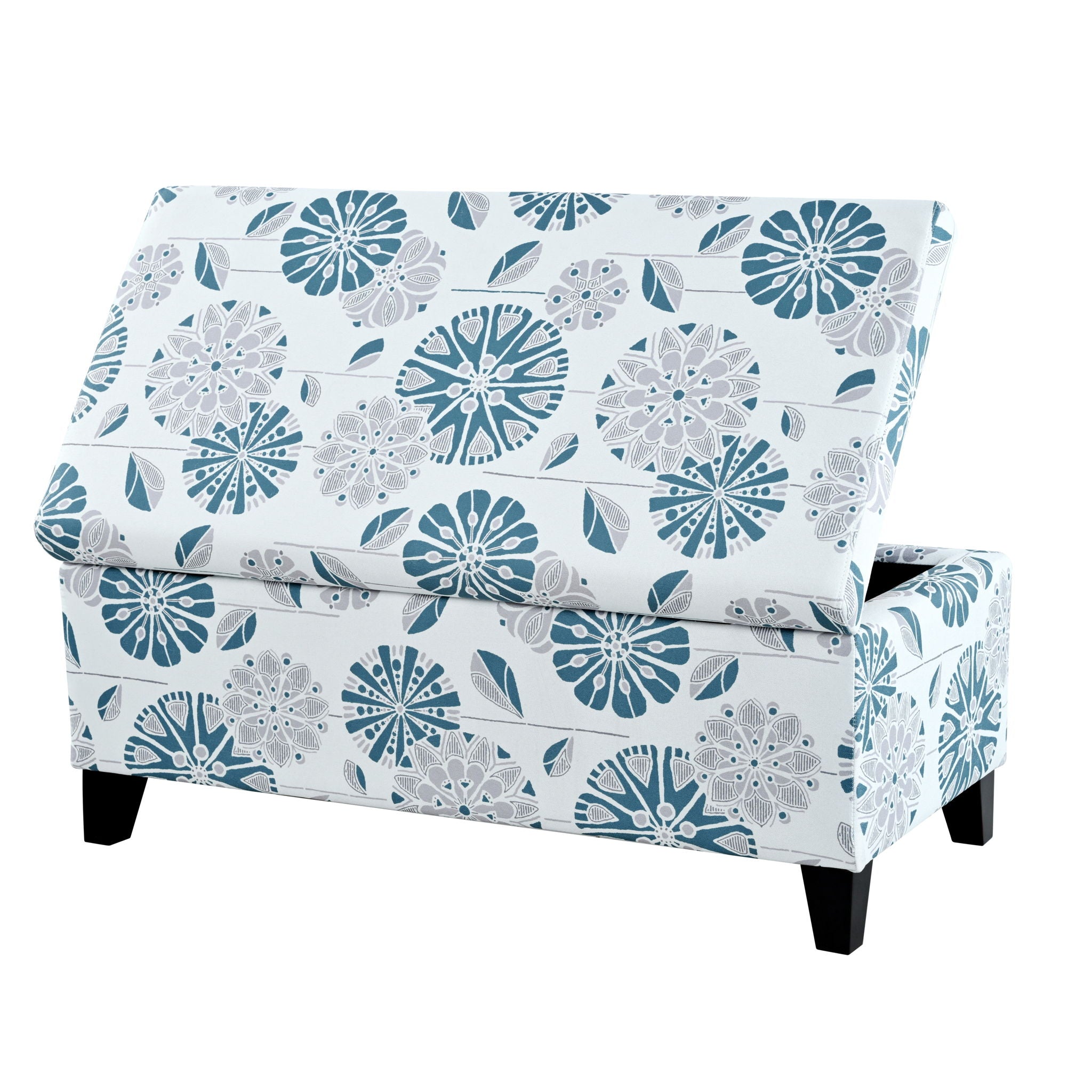 Luxury Storage Ottoman With Floral Patterned Fabric, Soft-Close Hinges, Multi Functional