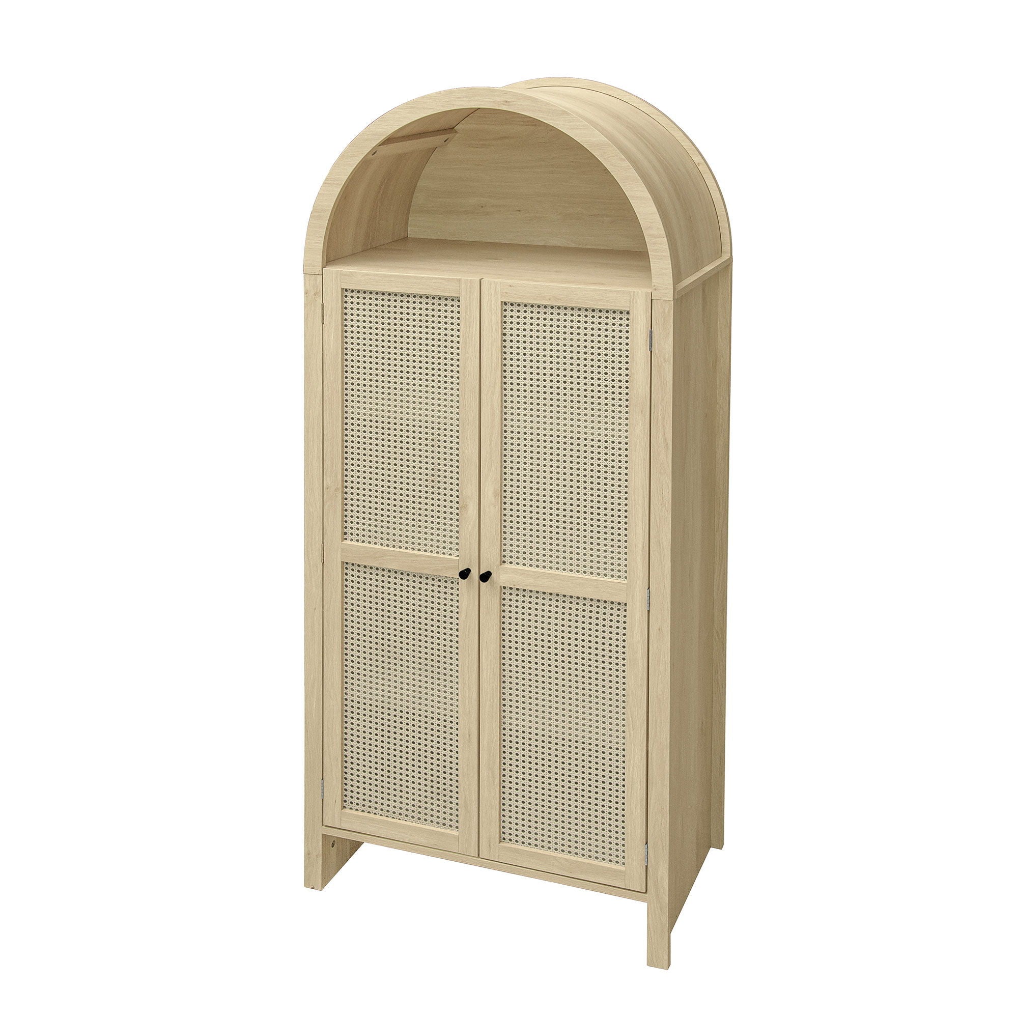 Tall Arched Kitchen Pantry, Arched Storage Display Cabinet With 2 Drawers & Adjustable Shelves, Rattan Door Versatile Storage Cabinet For Kitchen, Dining Room - Natural