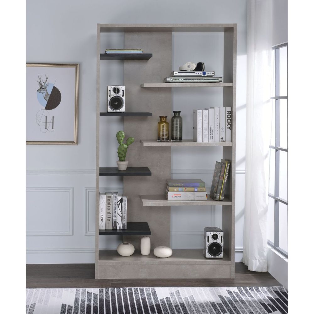 ACME Magna - Bookshelf - Faux Concrete & Black | Meri Furniture