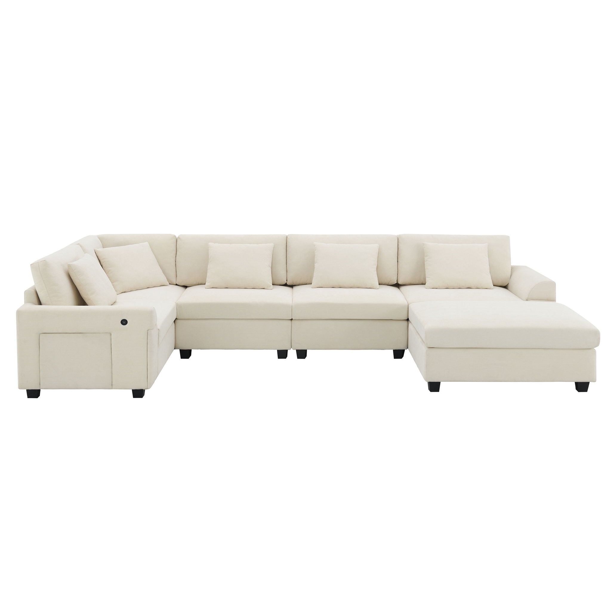 U Shaped Sectional Sofa 6 Seat Couch Set With Oversized Ottoman, Hidden Armrest Storage And Cup Holders USB Charging Ports Wide Seat Sofa