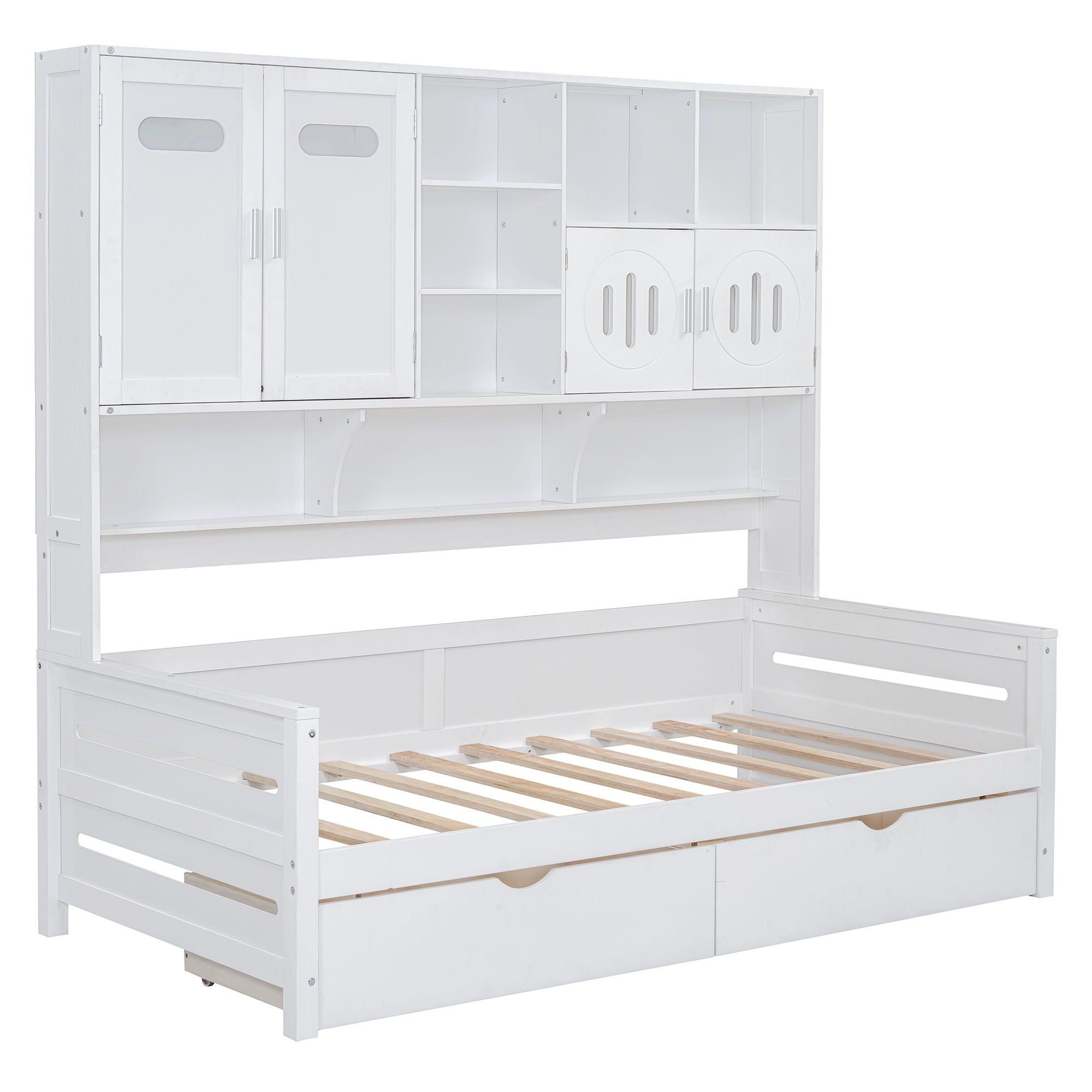 Daybed With All-In-One Cabinet And Shelf