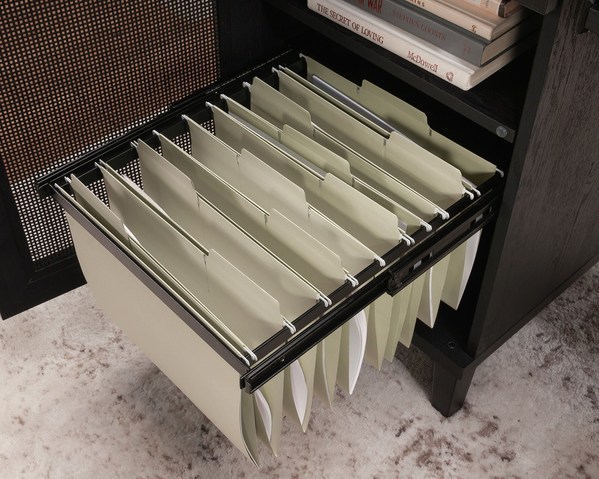L-Shaped Desk with Drawers in Raven Oak