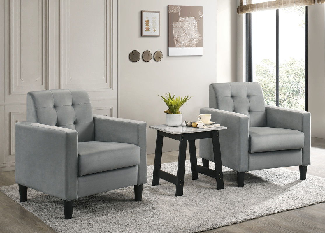 Hale  Light Gray Velvet Armchairs and End Table Living Room Set