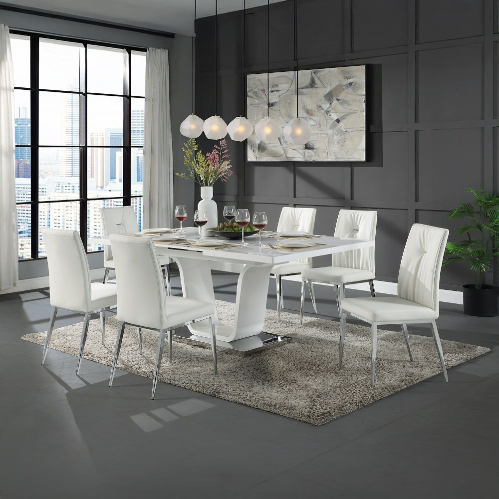 Kamaile - Side Chair Set of 2) - Beige Synthetic Leather & Chrome