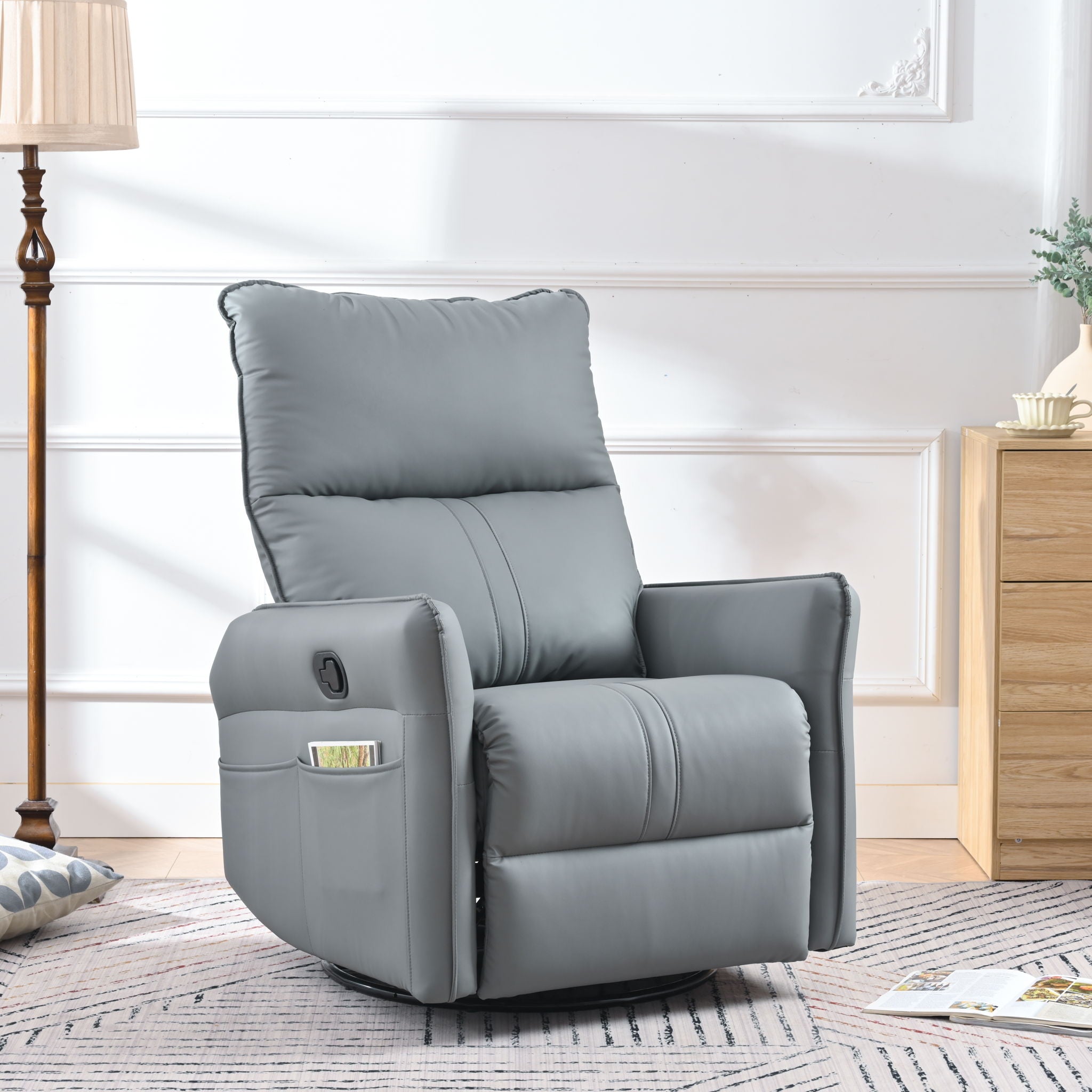 360° Modern Small Rocking Swivel Recliner Chair With Side Pocket