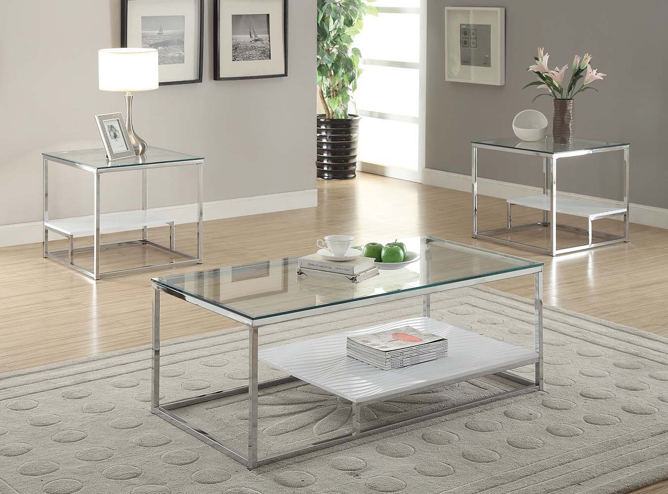 ACME Ruben - End Table - Chrome & Clear Glass | Meri Furniture