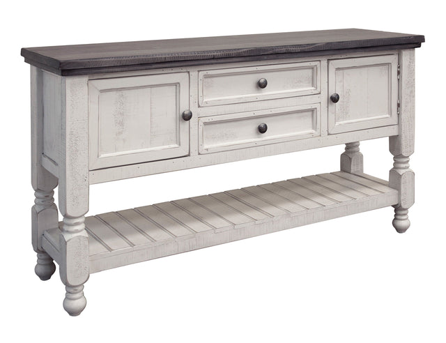 International Furniture Direct Stone - Sofa Table With 2 Drawer / 2 Doors / Shelf - Antiqued Ivory / Weathered Gray | Meri Furniture