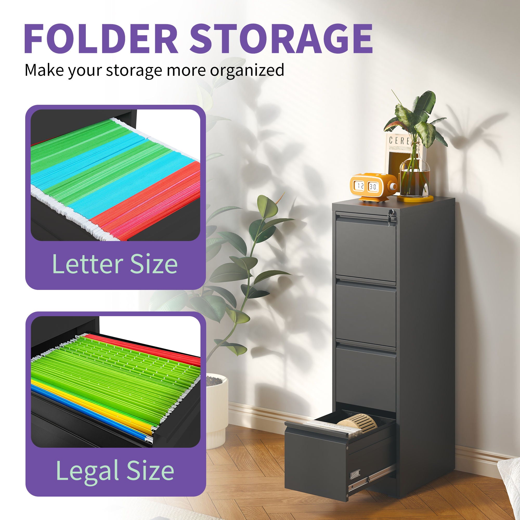 Steel Drawer Vertical File Cabinet With Lock For A4 Legal / Letter Size