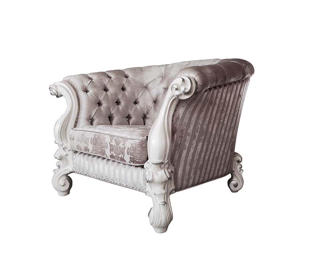 ACME Versailles - Chair - Ivory Fabric & Bone White Finish | Meri Furniture