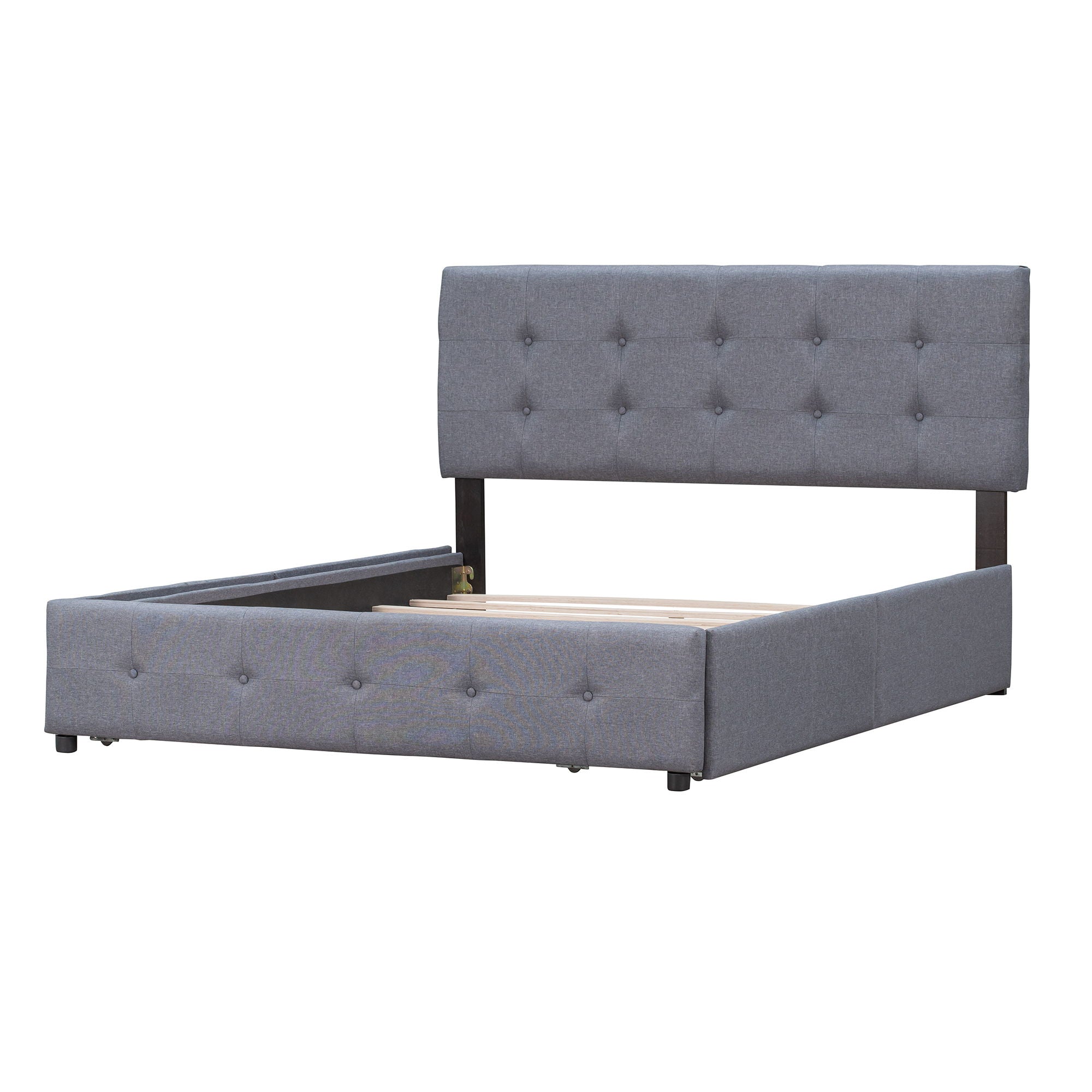 Upholstered Platform Bed With Classic Headboard And Drawers, No Box Spring Needed
