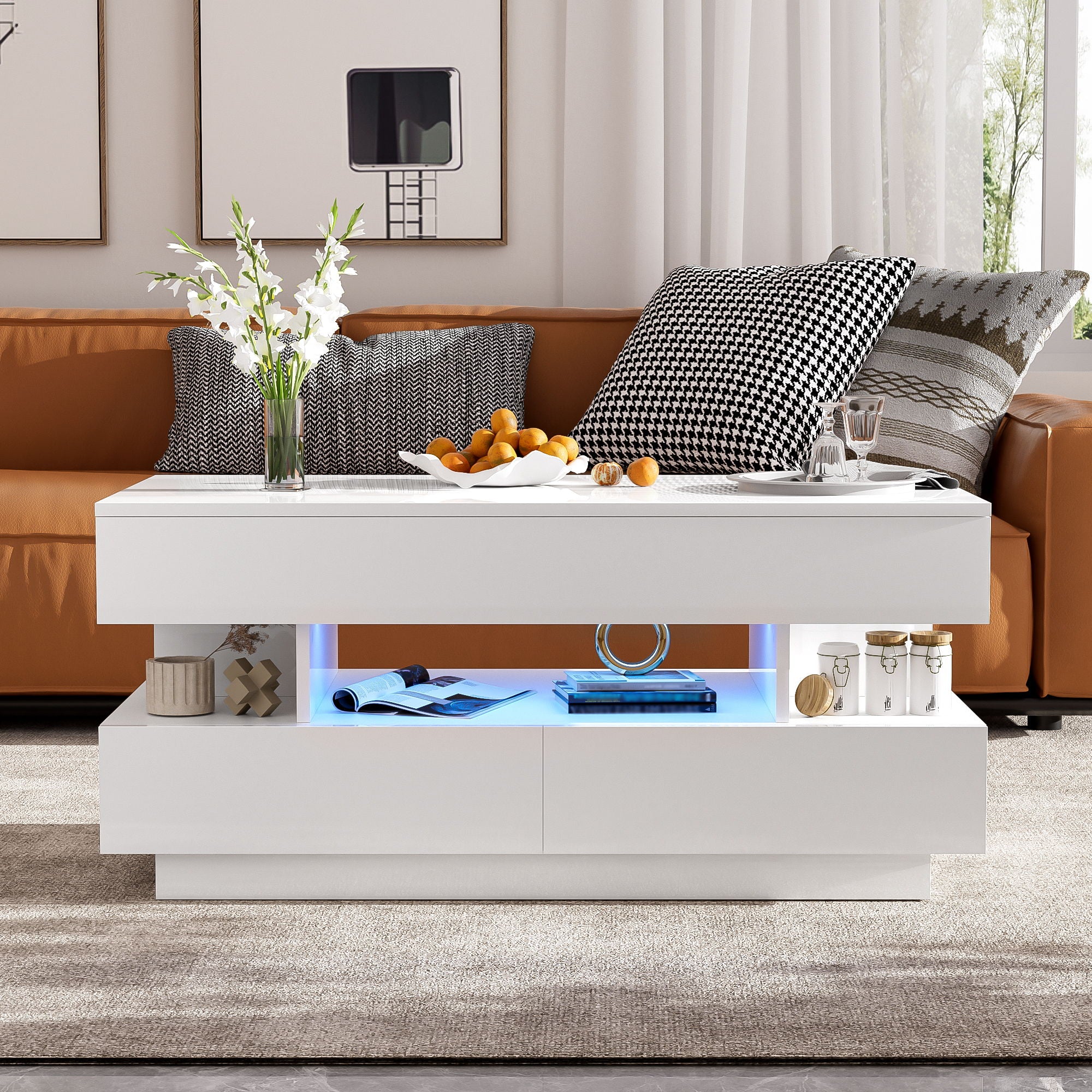 Multi Functional Lift Top Coffee Table With 2 Drawers