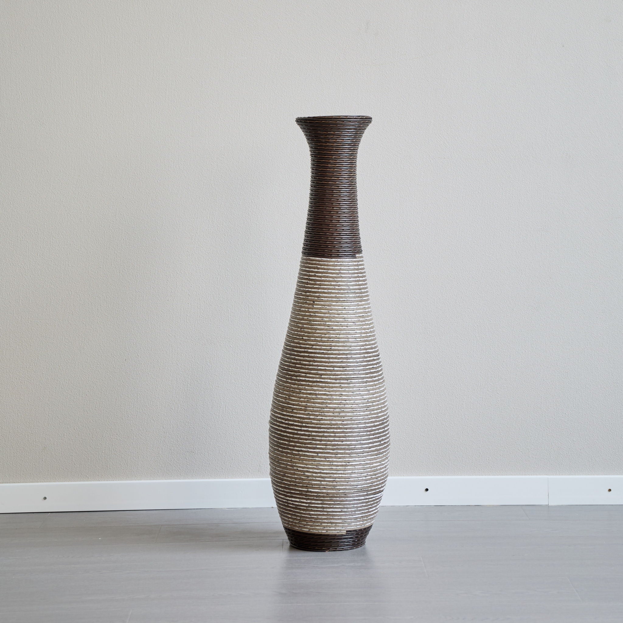 Tall Standing Designer Floor Vase Durable Artificial Rattan Elegant 2 Tone Finish Ideal Decor Accent For Living Room, Bedroom, Entryway Stylish Home Decor Statement Piece - Black / Gray