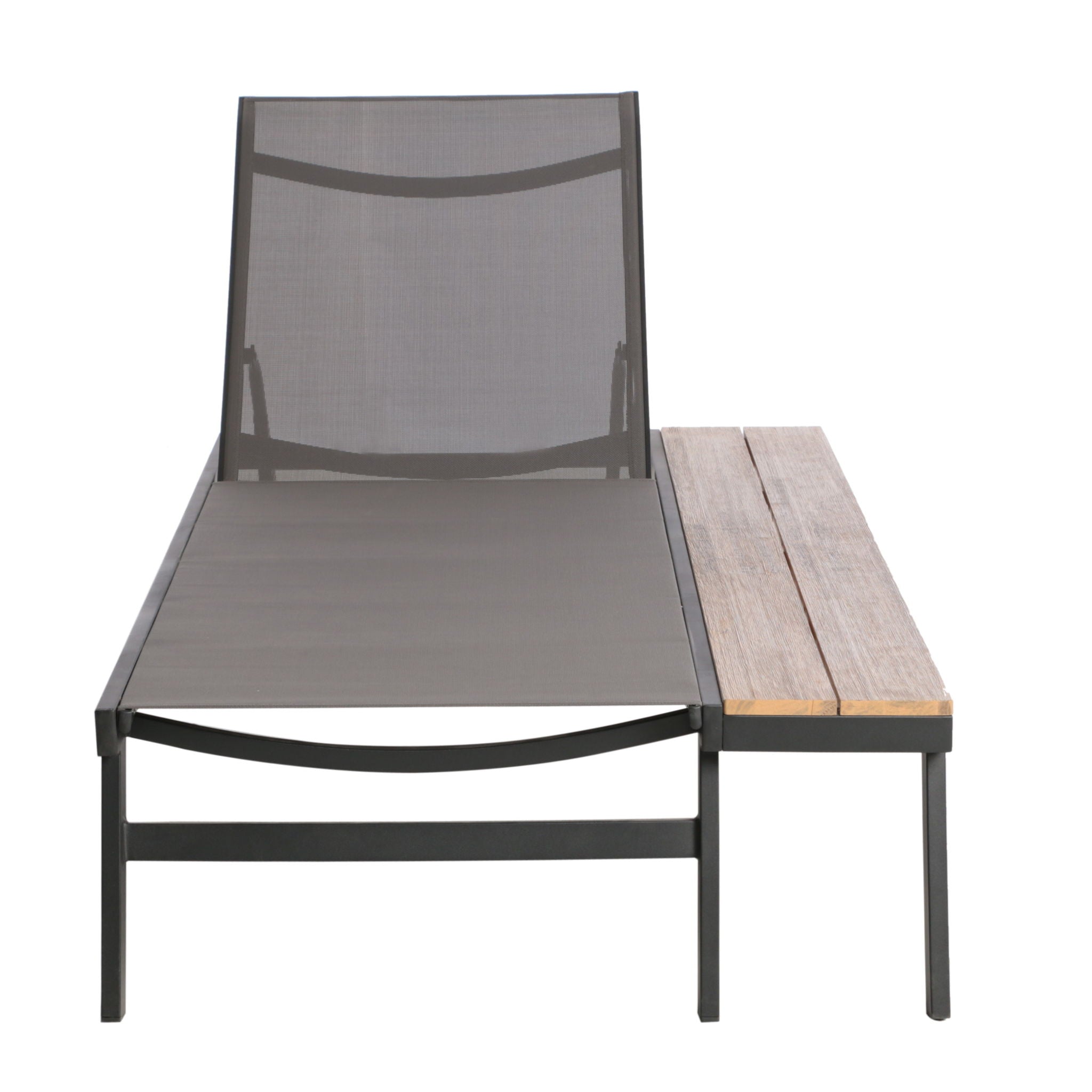 Waterloo - Chaise Lounge With Attached Wood Side Table (Set of 2) Adjustable Eucalyptus Wood And - Gray / Black