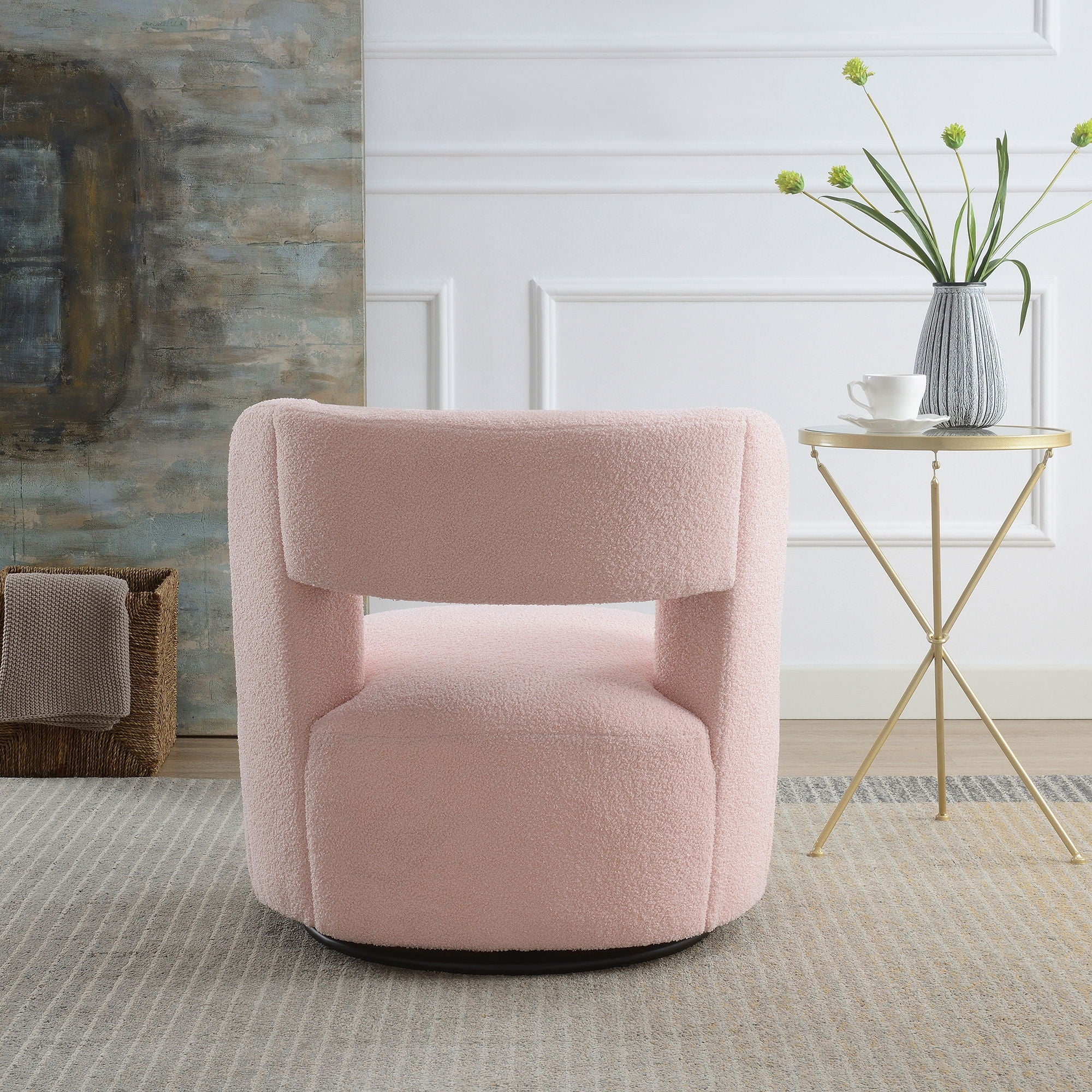 Swivel Comfy Round Barrel Chair With Soft Teddy Fabric For Living Room