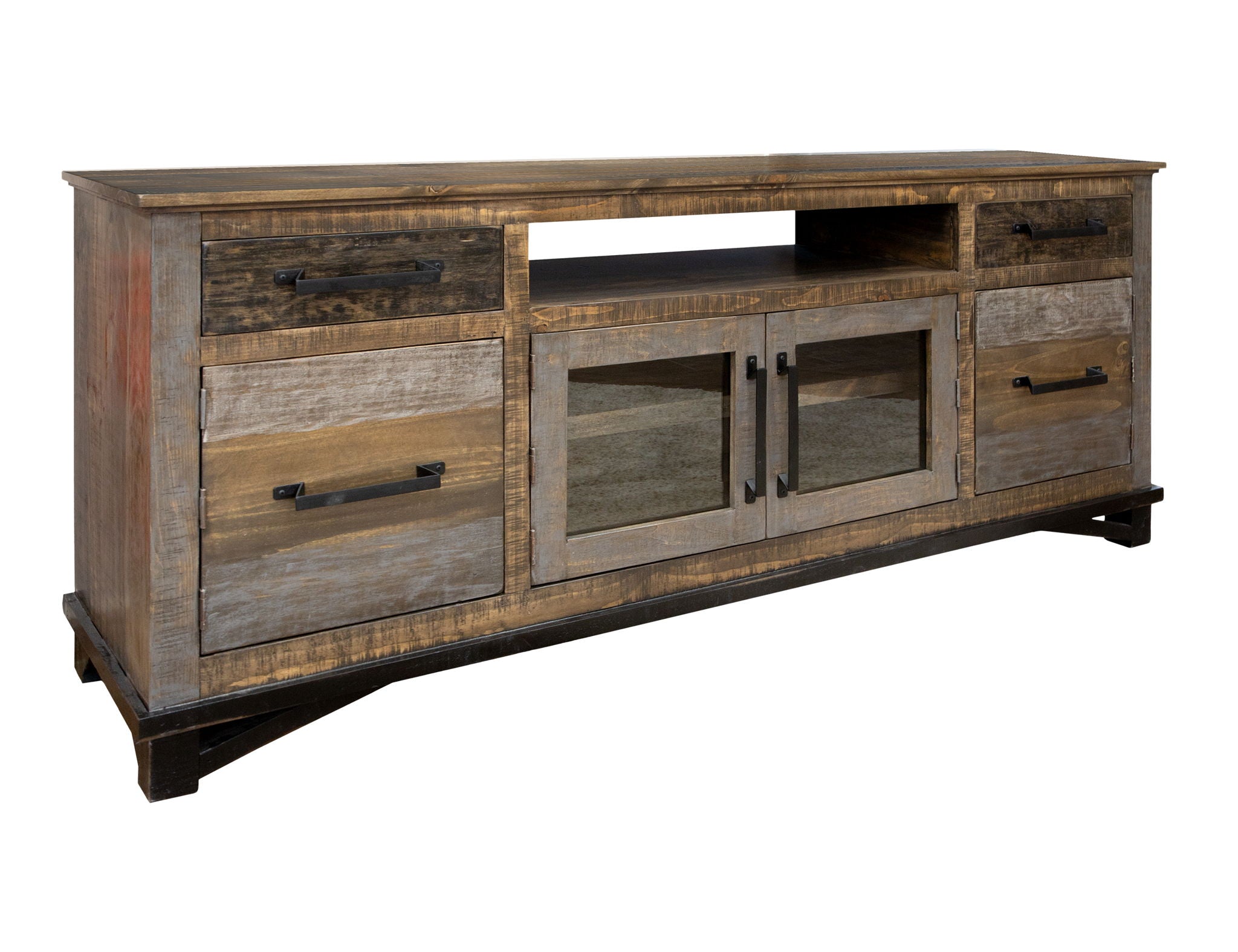 Loft - 76" TV Stand / Console With 2 Drawers / 4 Doors - Two Tone Gray / Brown