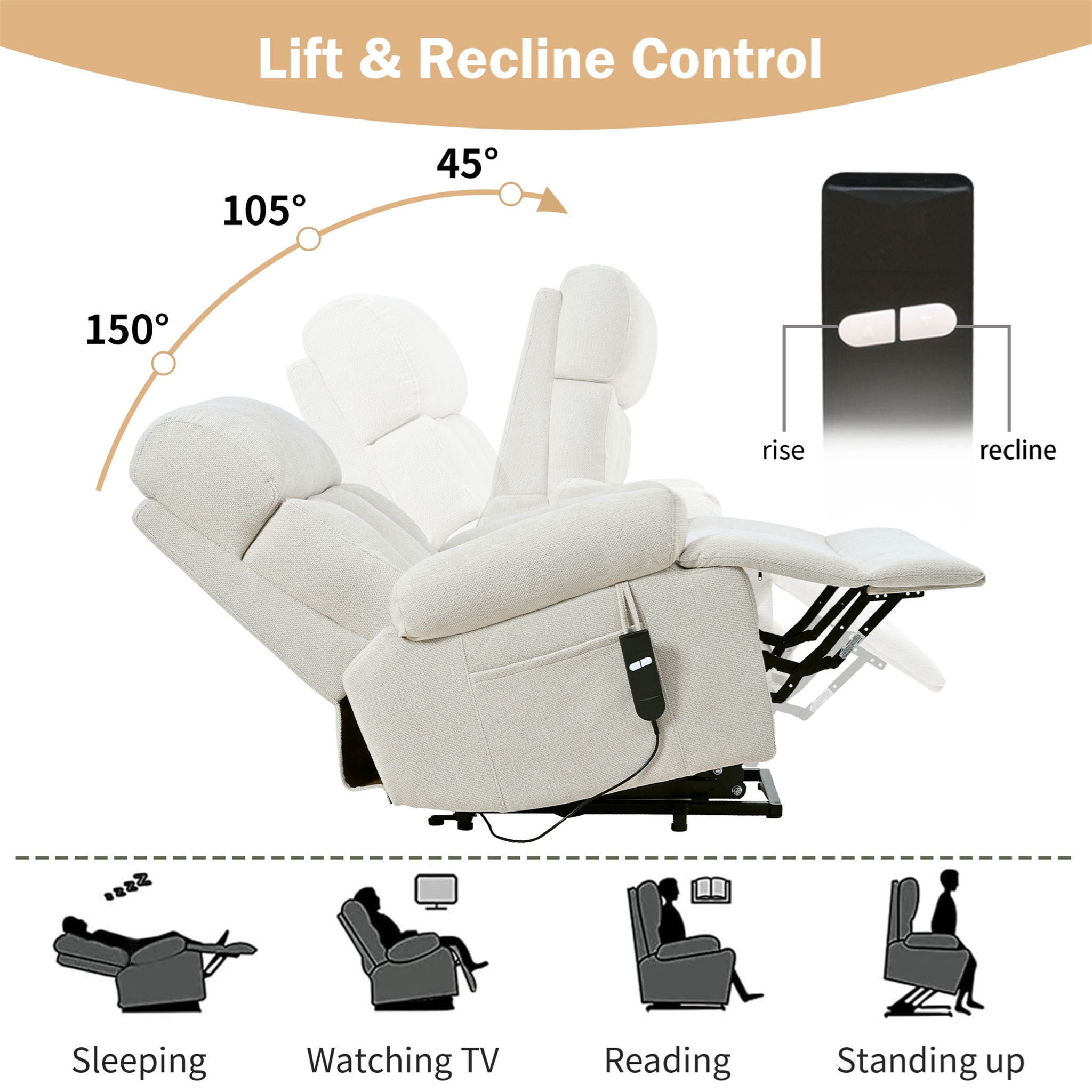 Oversized Power Lift Recliner Chai With Remote Control, Side Pocket, Spacious Seat