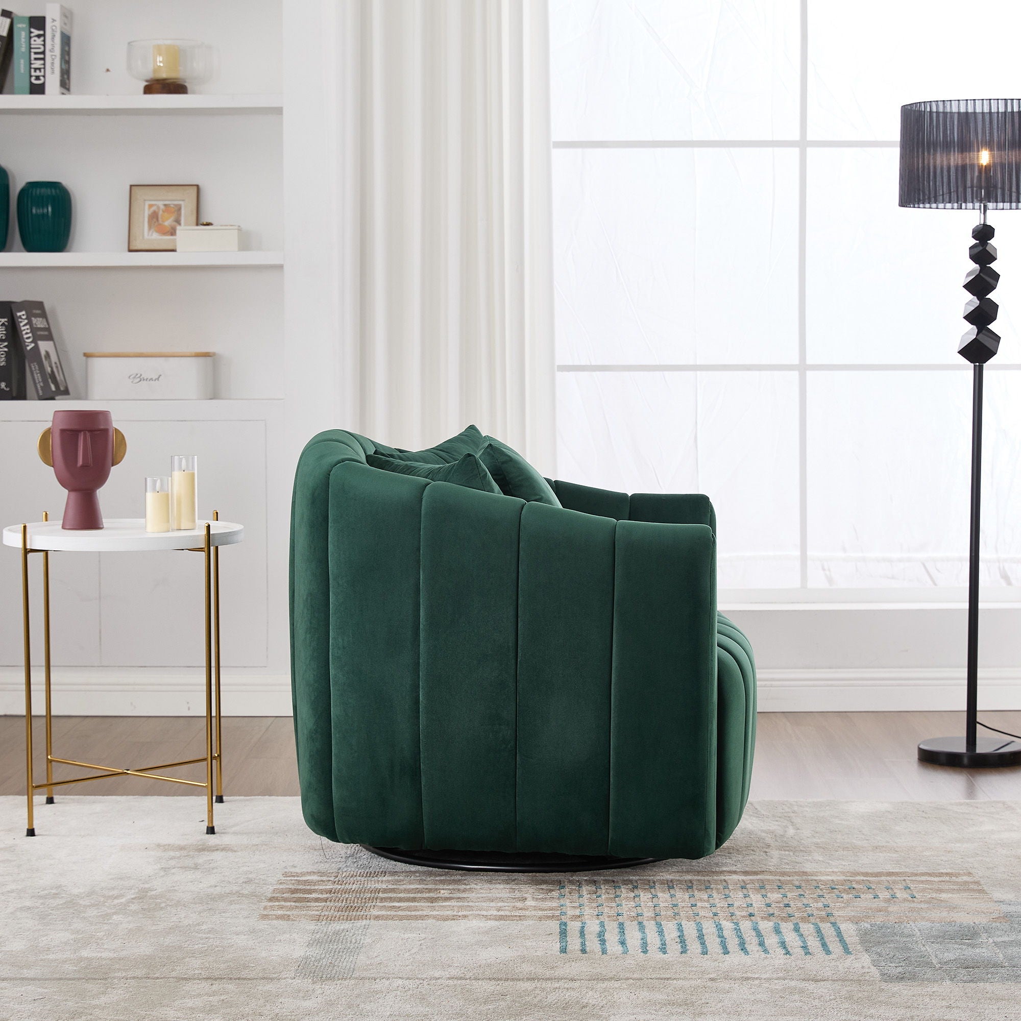 Upholstered Oversized 360° Swivel Accent Barrel Chair And Half Cozy Sofa With 3 Pillows