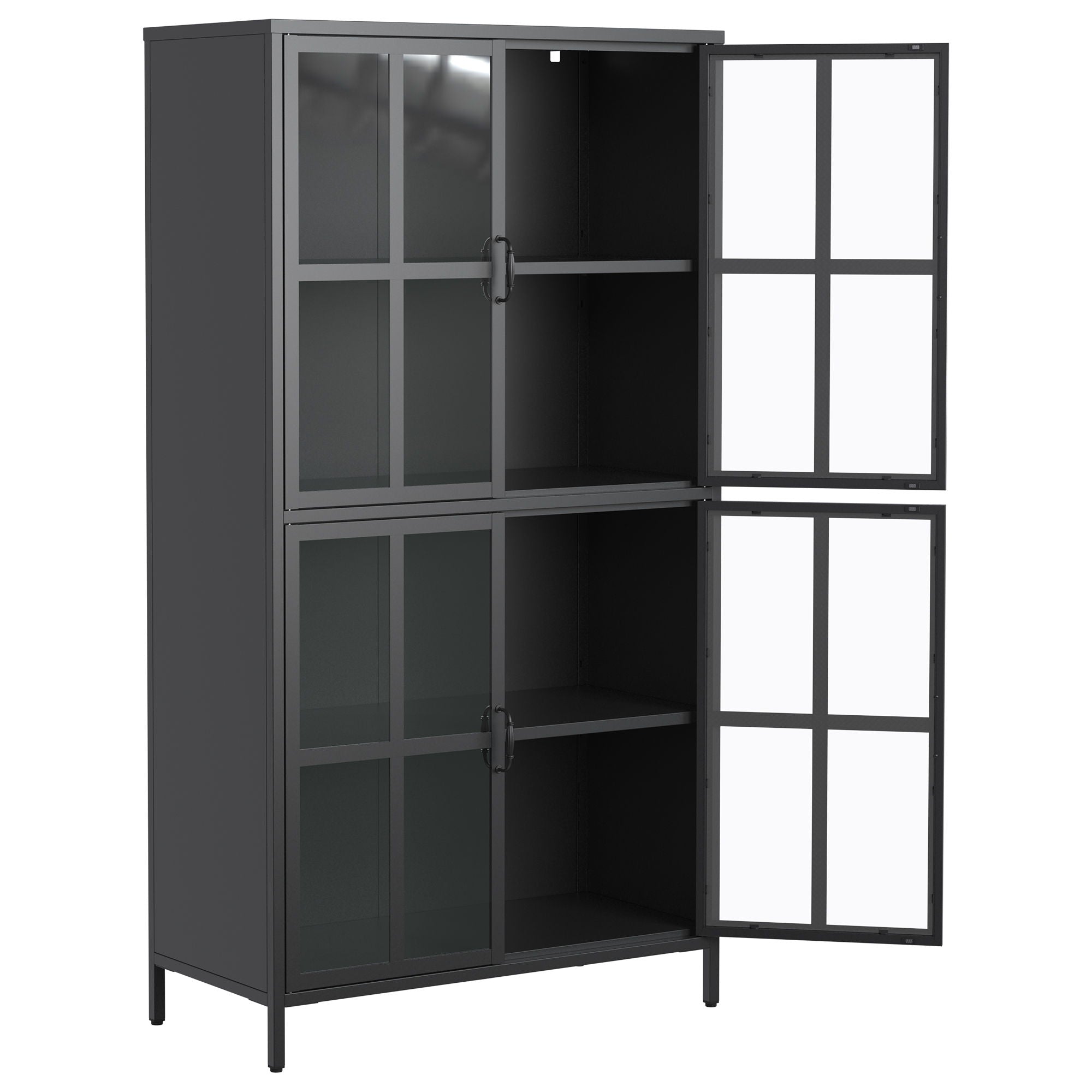 Premium Metal Storage Cabinet With Tempered Glass Doors, Adjustable Shelves, And Anti Tipping Device - Black