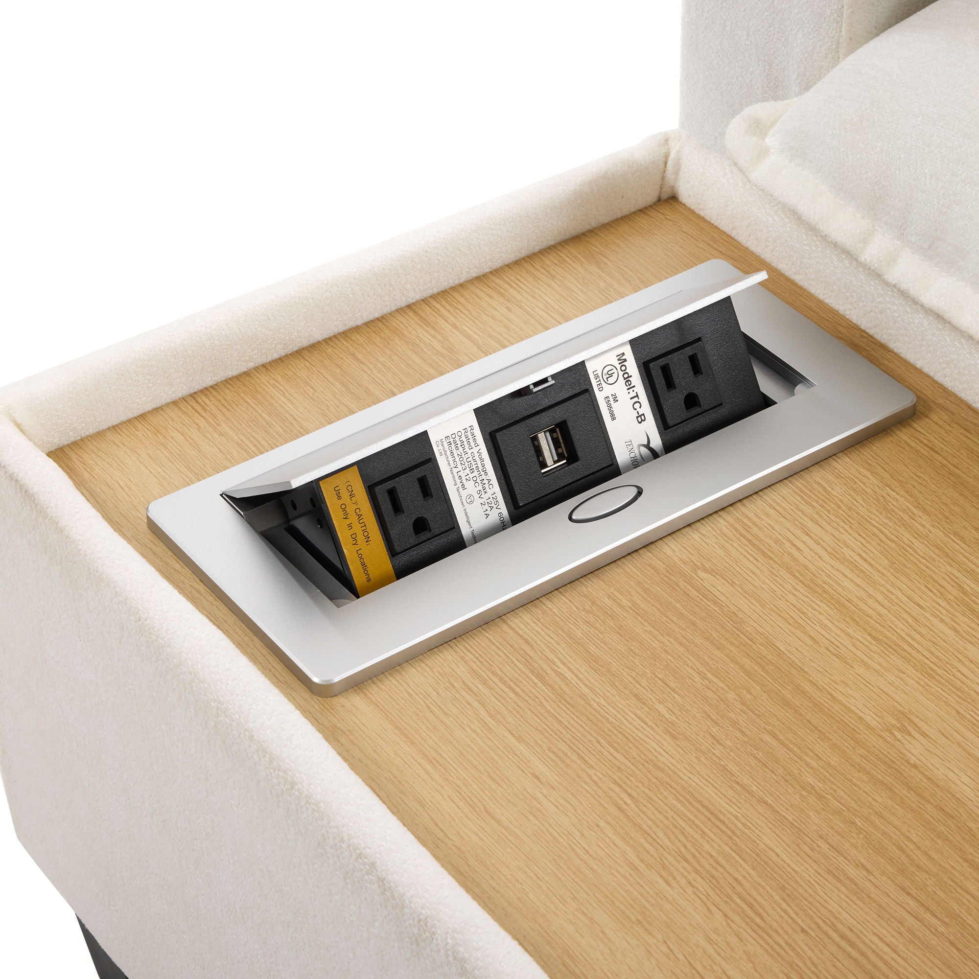 U-Shaped Sectional Modular Sofa With A Movable Ottoman, A Coffee Table With Hidden Charging Devices For Living Room