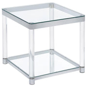 Coaster Fine Furniture Anne - Square Glass Top Acrylic Leg Side End Table - Chrome | Meri Furniture