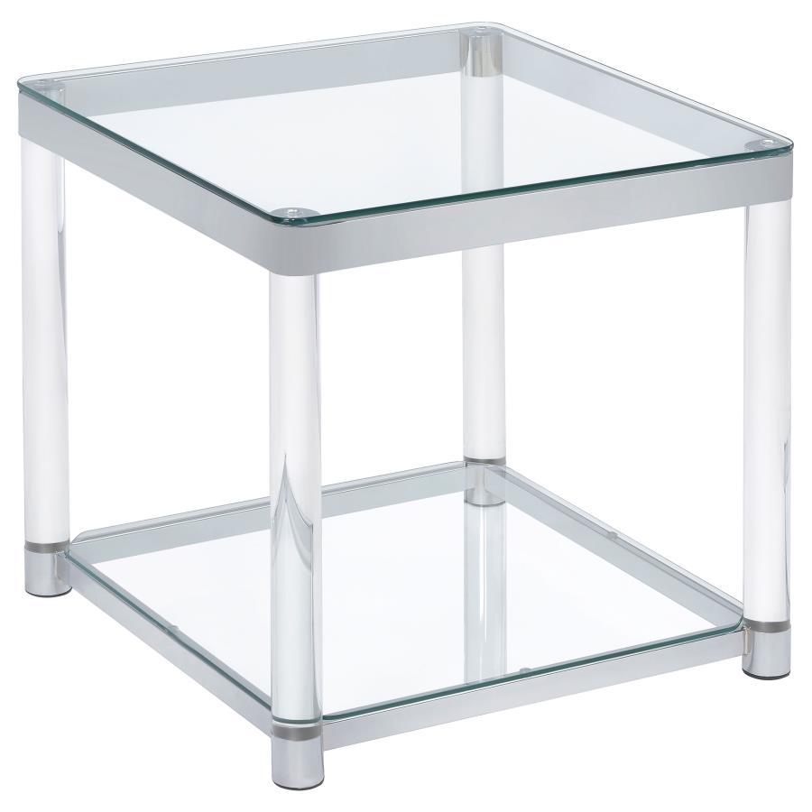 Coaster Fine Furniture Anne - Square Glass Top Acrylic Leg Side End Table - Chrome | Meri Furniture