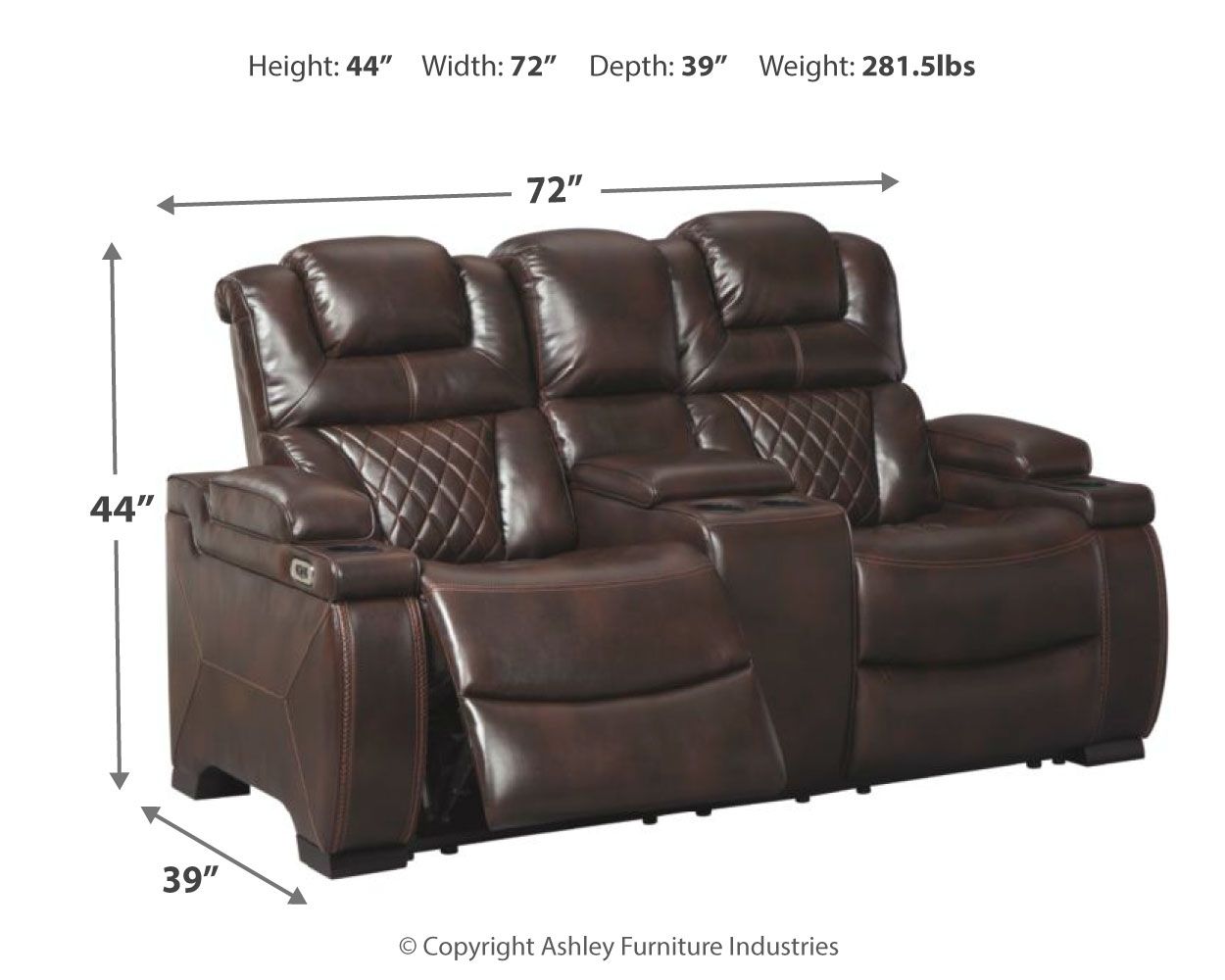 Signature Design by Ashley® Warnerton - Chocolate - Pwr Rec Loveseat/Con/Adj Hdrst | Meri Furniture