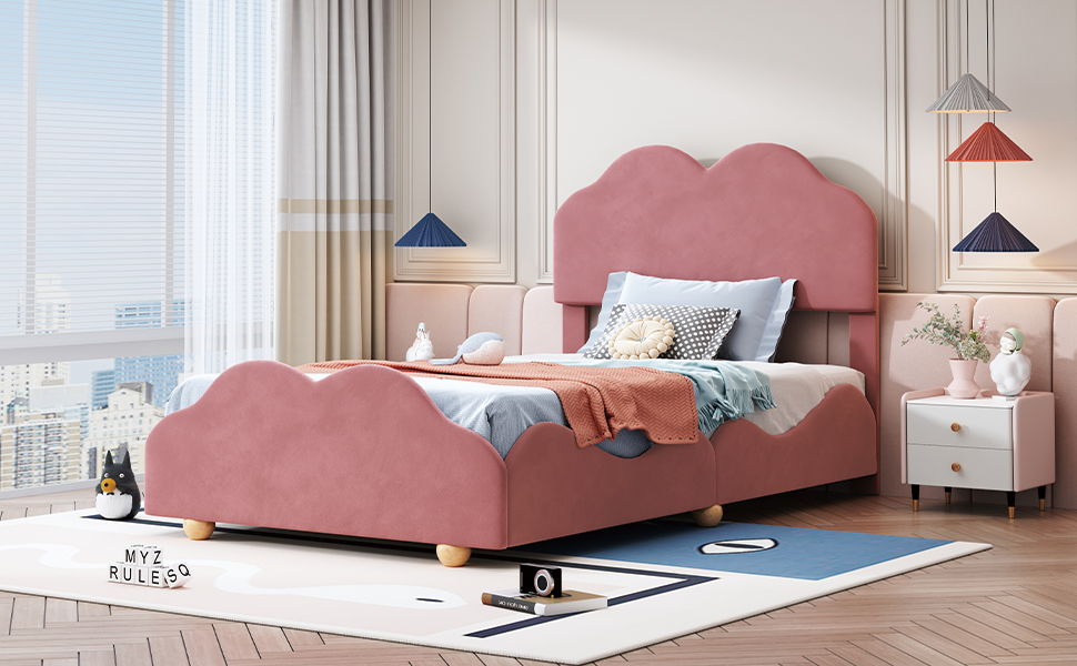Upholstered Platform Bed With Cloud Shaped Board