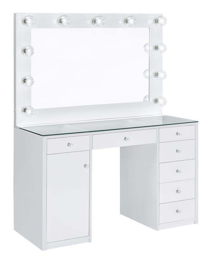 Coaster Fine Furniture Acena - 7-Drawer Vanity Set With Lighting - White High Gloss | Meri Furniture