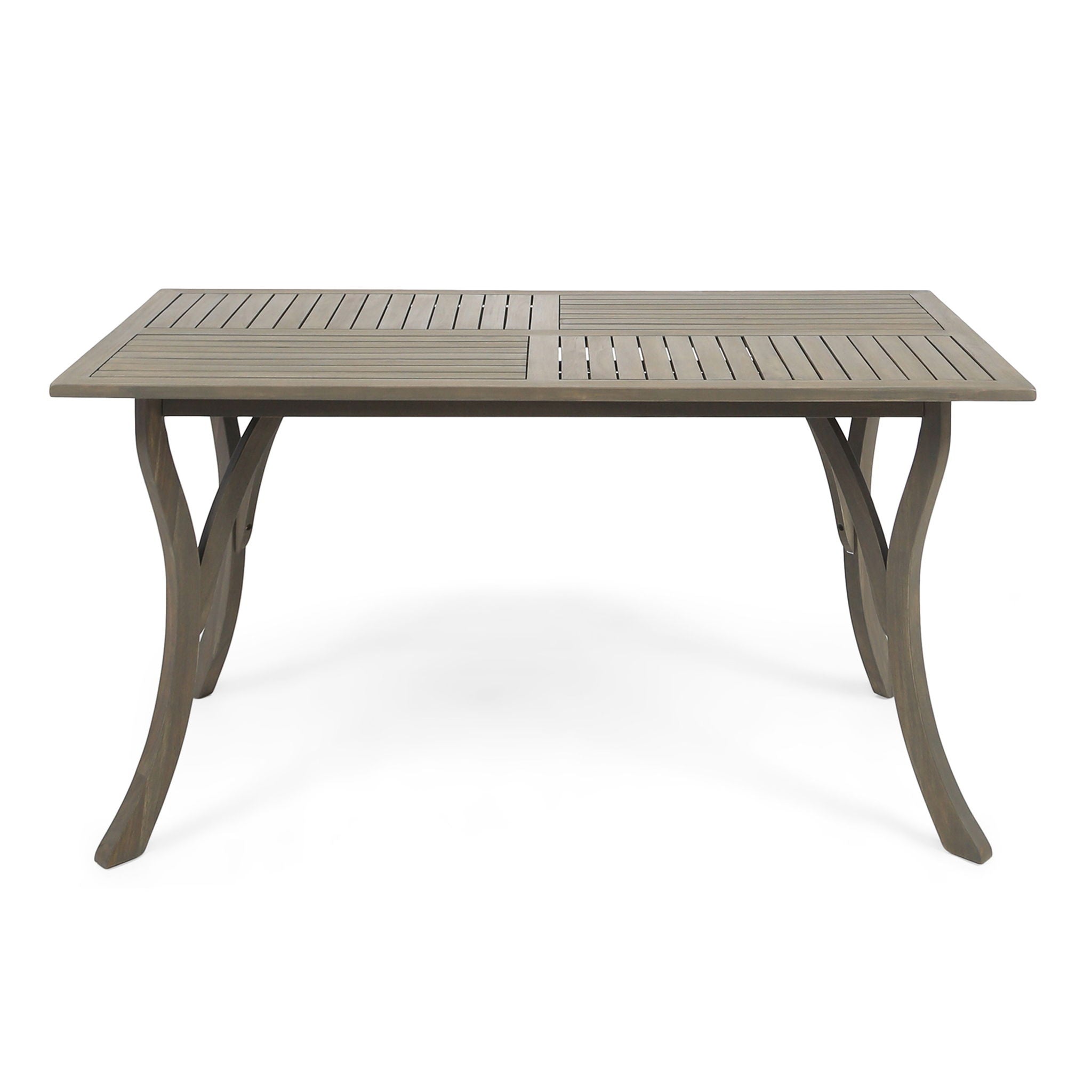 Transitional Acacia Wood Dining Table With Slat Panel Top - Gray