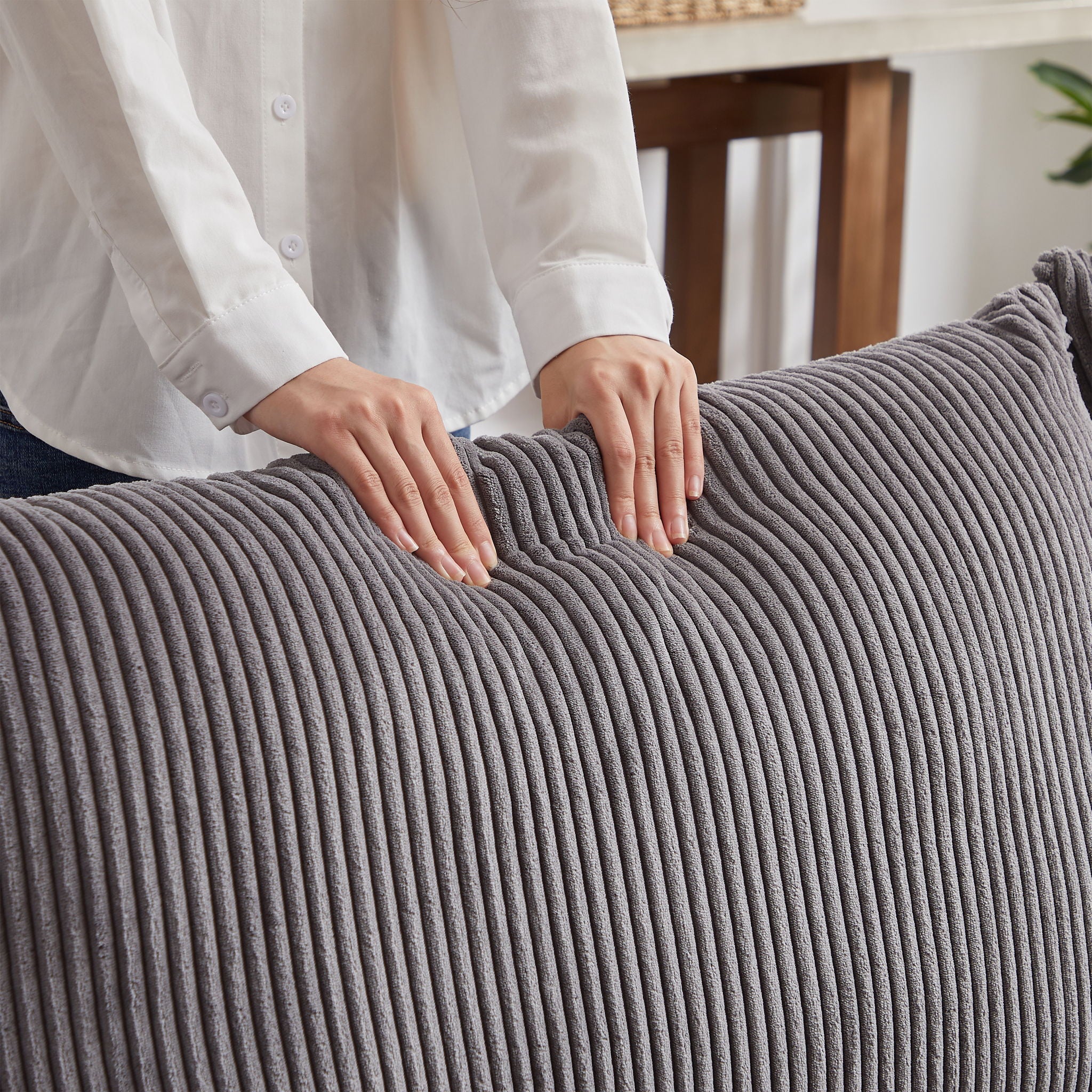 Modern Minimalist Corduroy Combination Sofa With 2 Comfort Cushions With USB & C Charging Ports