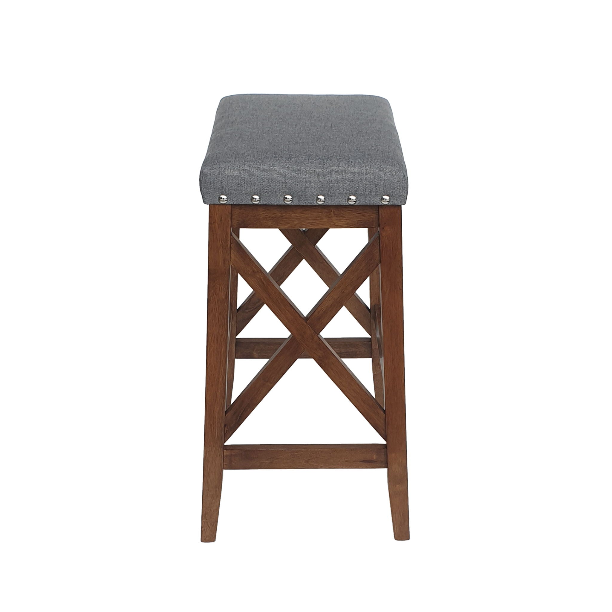 Upholstered Bar Stool With Nailhead Trim And X Frame Design (Set of 2) - Charcoal