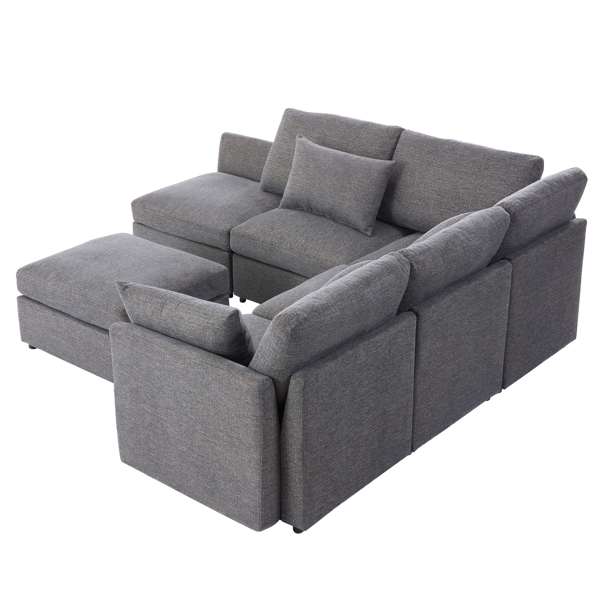 Sectional Sofa Modular U-Shaped With Ottoman & USB Ports