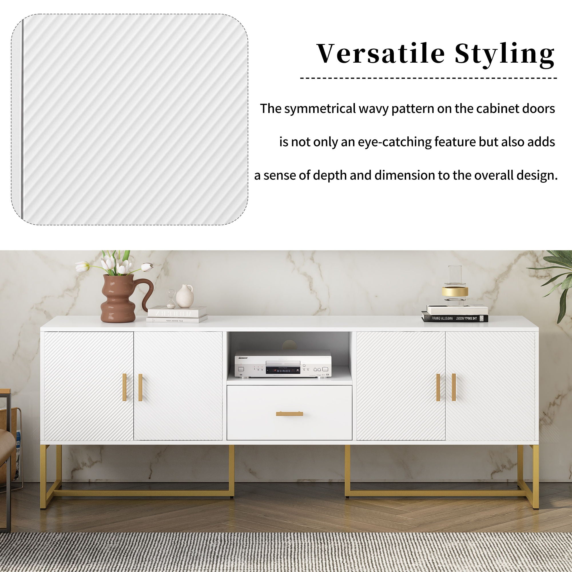 TV Cabinet With 1 Drawer, 2 Cabinets, Handles And Anti-Tip Device