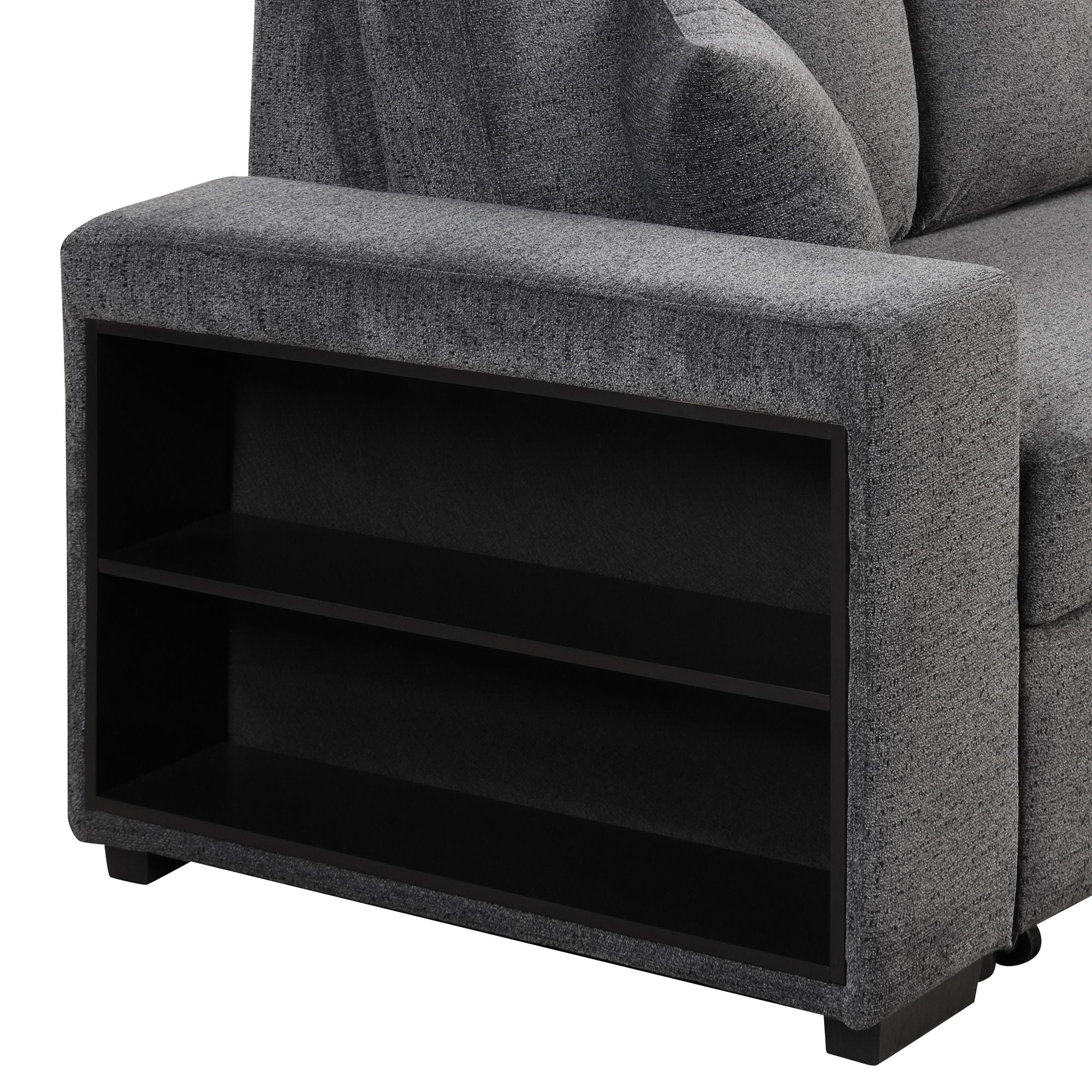 Reversible Sleeper Sectional Sofa Bed With Side Shelf And 2 Stools, Pull-Out L-Shaped Sofa Bed, Corner Sofa-Bed With Storage Chaise Left / Right Hande For Living Room