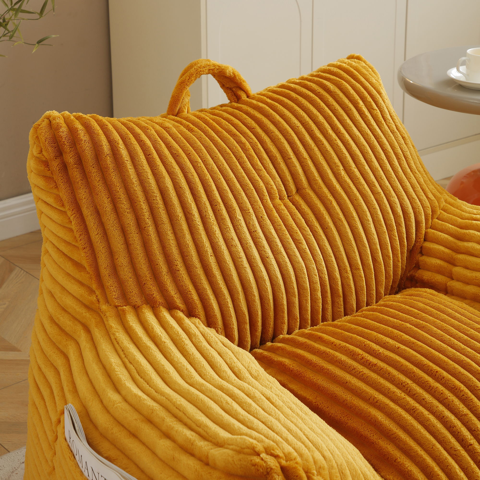 Giant Plush Bean Bag Chair With Armrests And Footstool