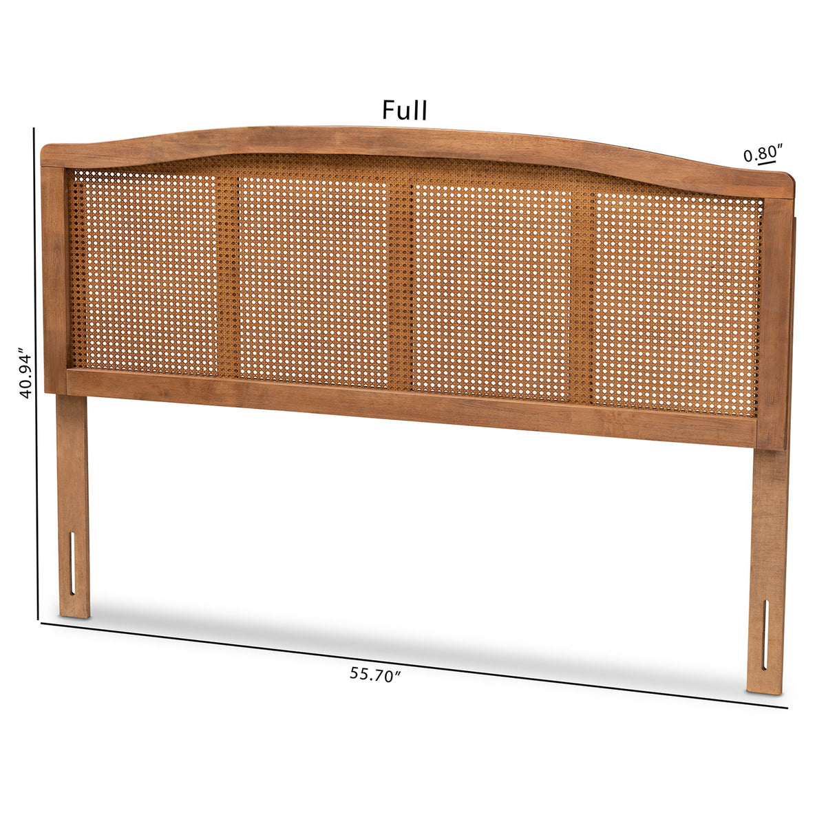 Marieke Mid-Century Modern Ash Wanut Finished Wood and Synthetic Rattan Full Size Headboard