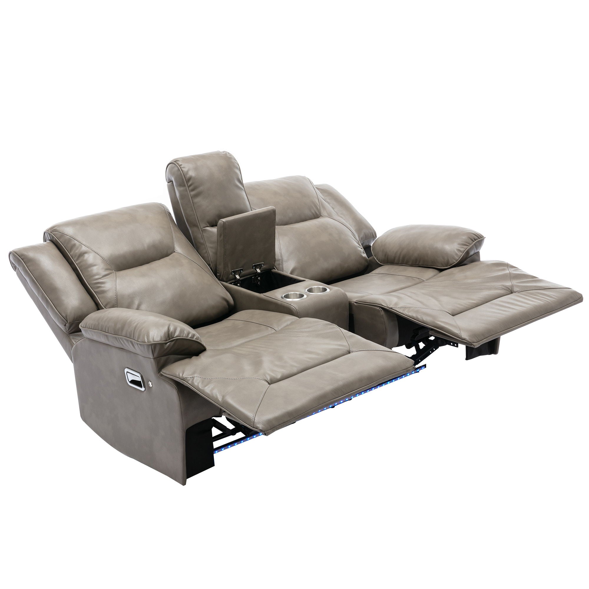 2 Seater Home Theater Recliner Manual Recliner Chair With A LED Light Strip Two Cup Holders And A Storage Box For Living Room