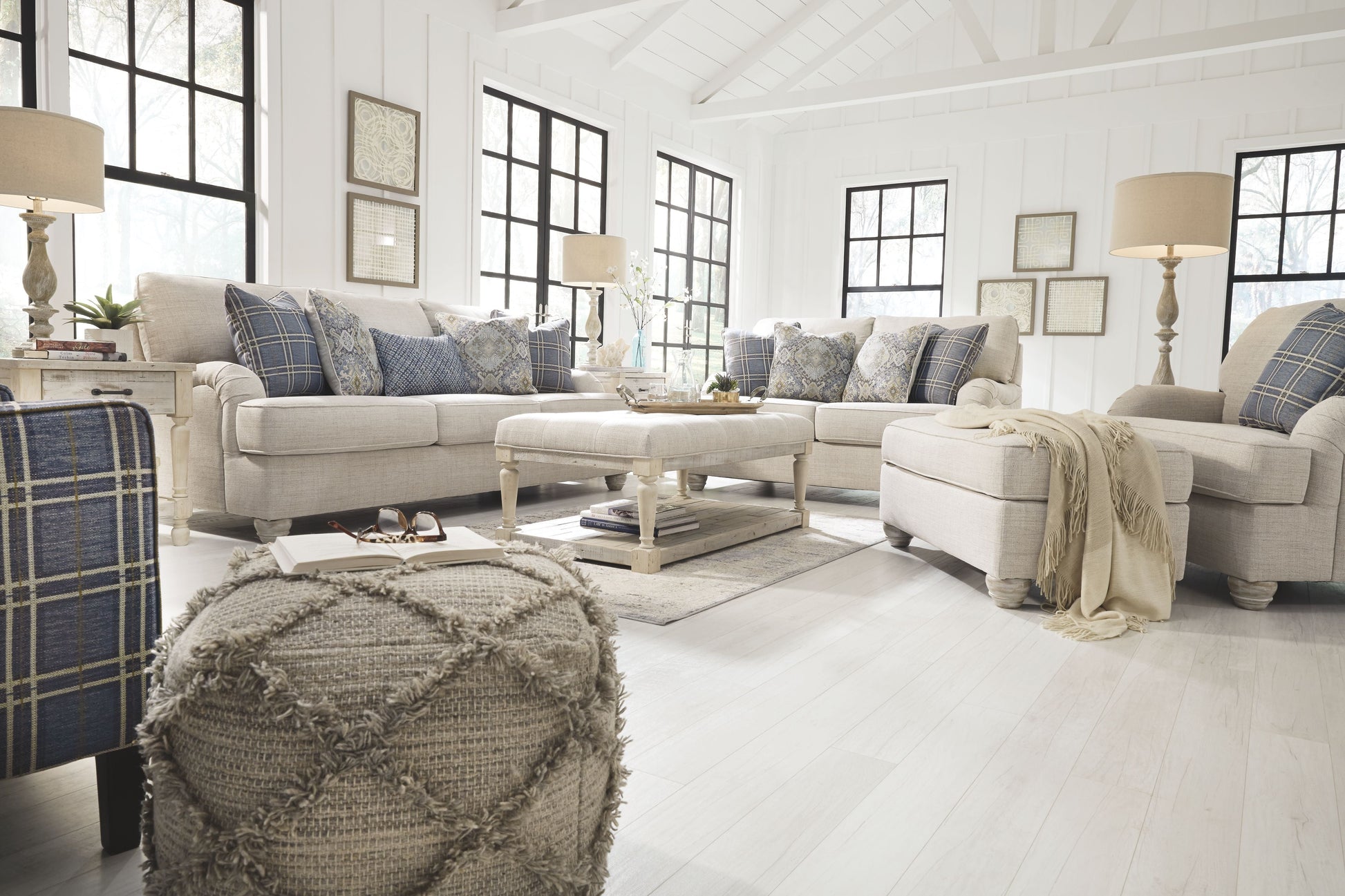 Ashley Furniture Traemore - Linen - Ottoman | Meri Furniture