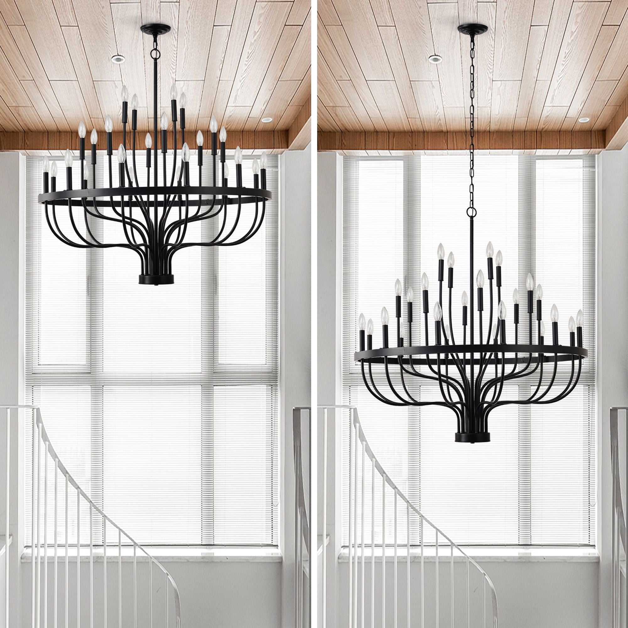24 Light Chandelier Industrial Iron Candle Chandelier Modern Suspended Farmhouse Chandeliers Pendant Light Fixtures For Dining Room Bedroom Living Room Kitchen Island Foyer E12 Bulb (No Include) - Black