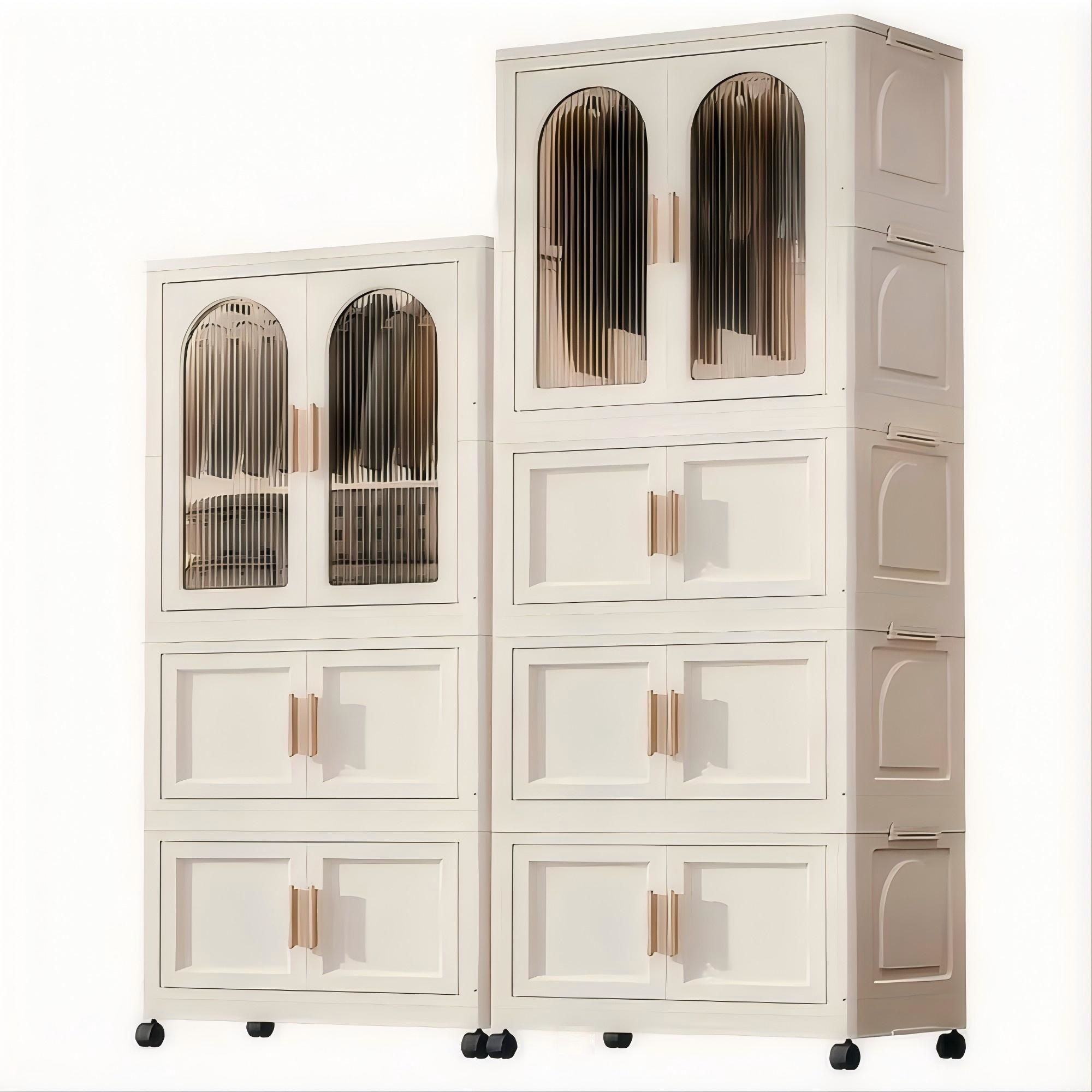 Folding Wardrobe Cabinet With Magnetic Doors, Wheels And Hangers